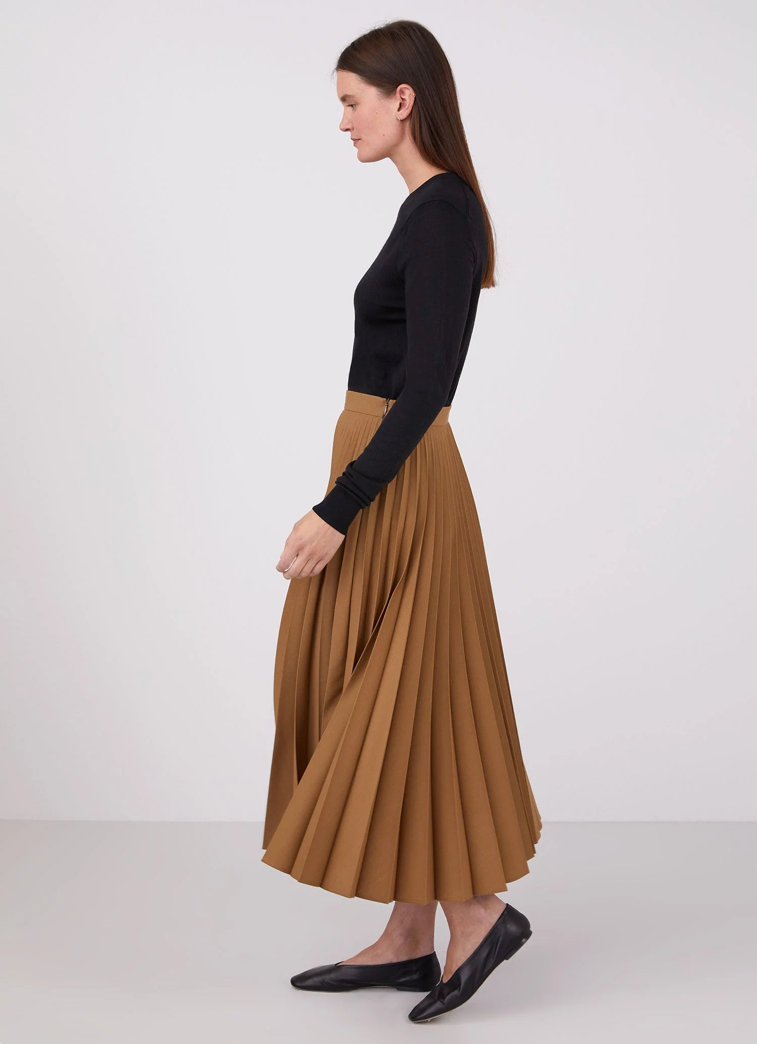 Women's Pleated Skirt in Dark Tan - Image 2