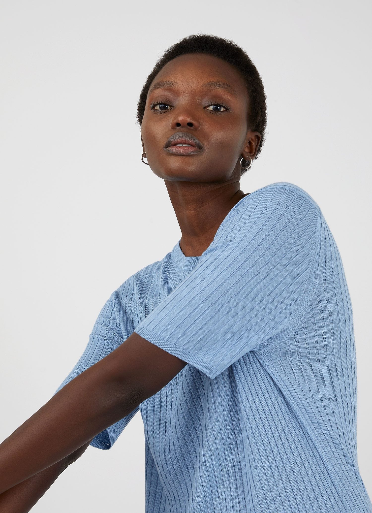 Women's Rib Crew Dress in Blue Mist - Image 4