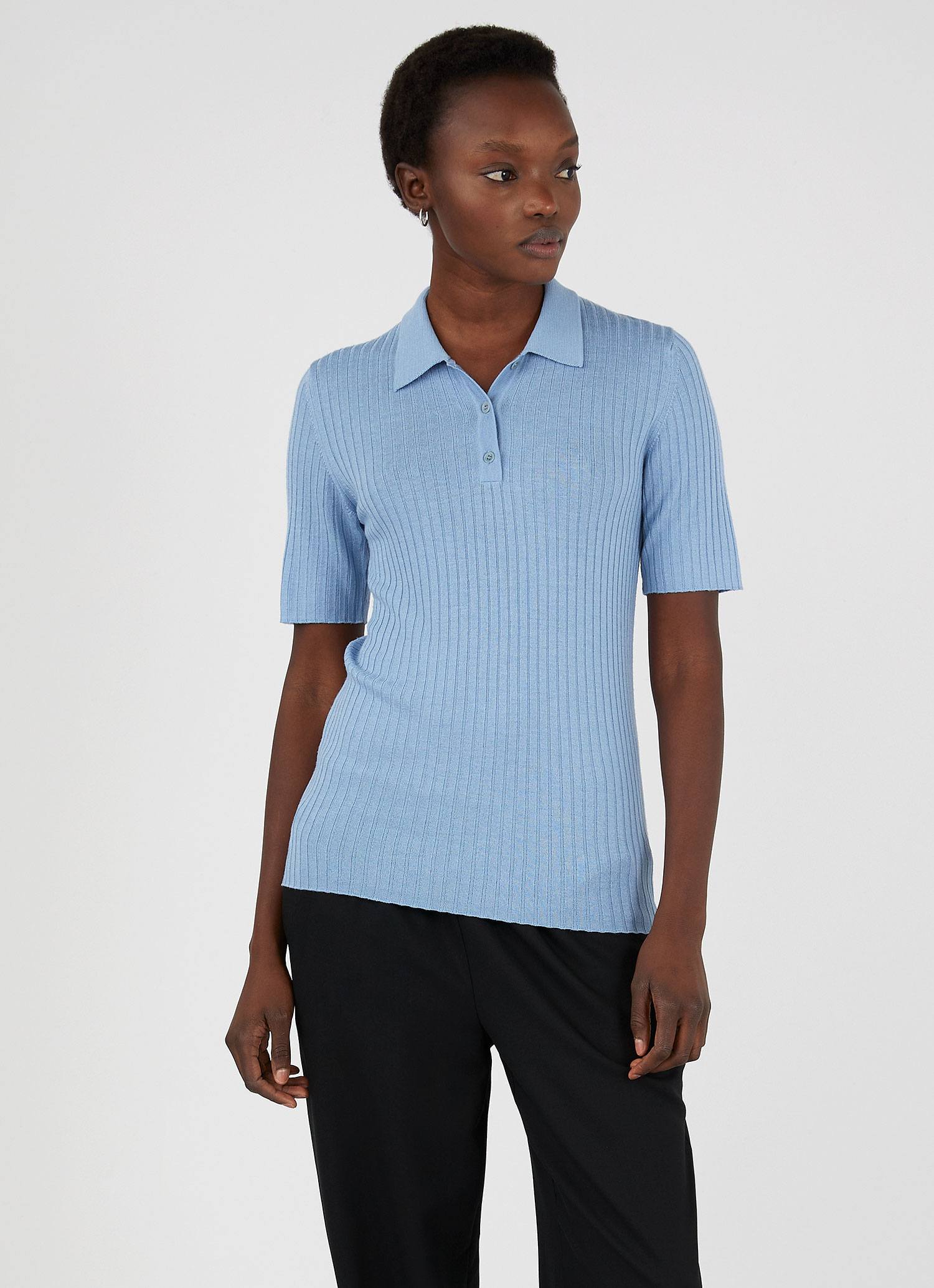 Women's Merino Silk Polo in Blue Mist - Image 2