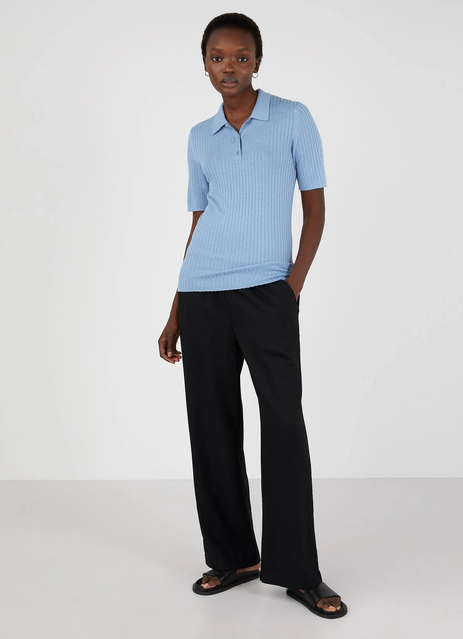 Women's Merino Silk Polo in Blue Mist - Image 3