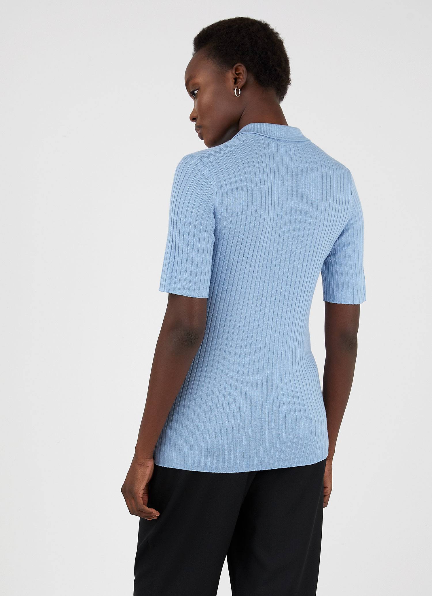 Women's Merino Silk Polo in Blue Mist - Image 4