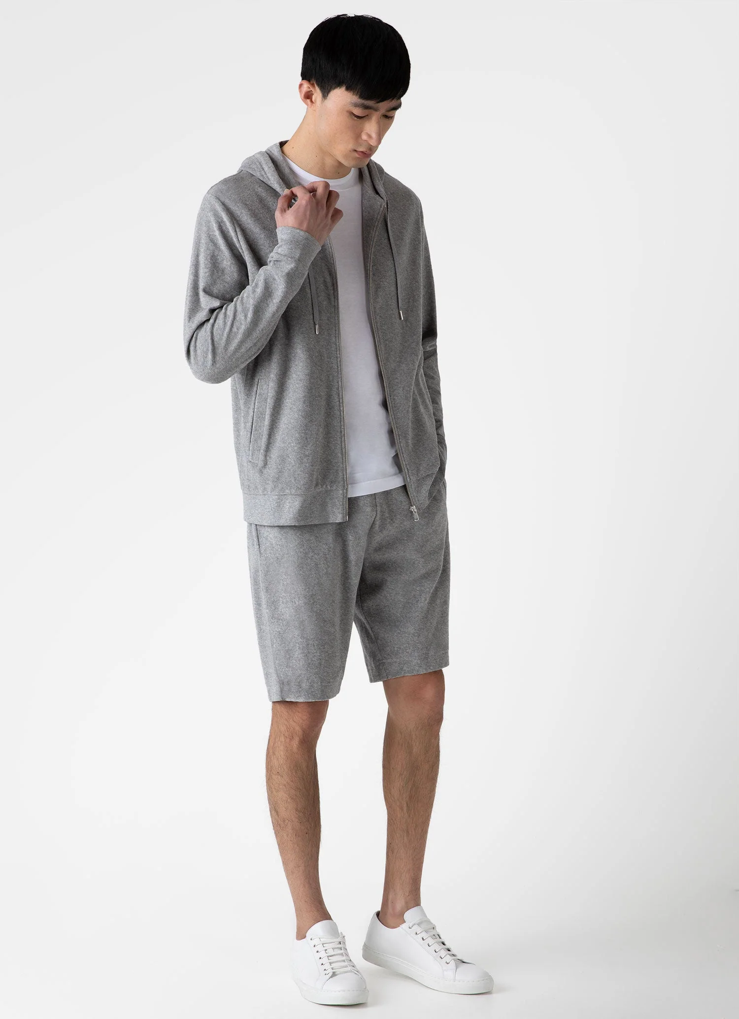 Men's Towelling Hoodie in Grey Melange - Image 3