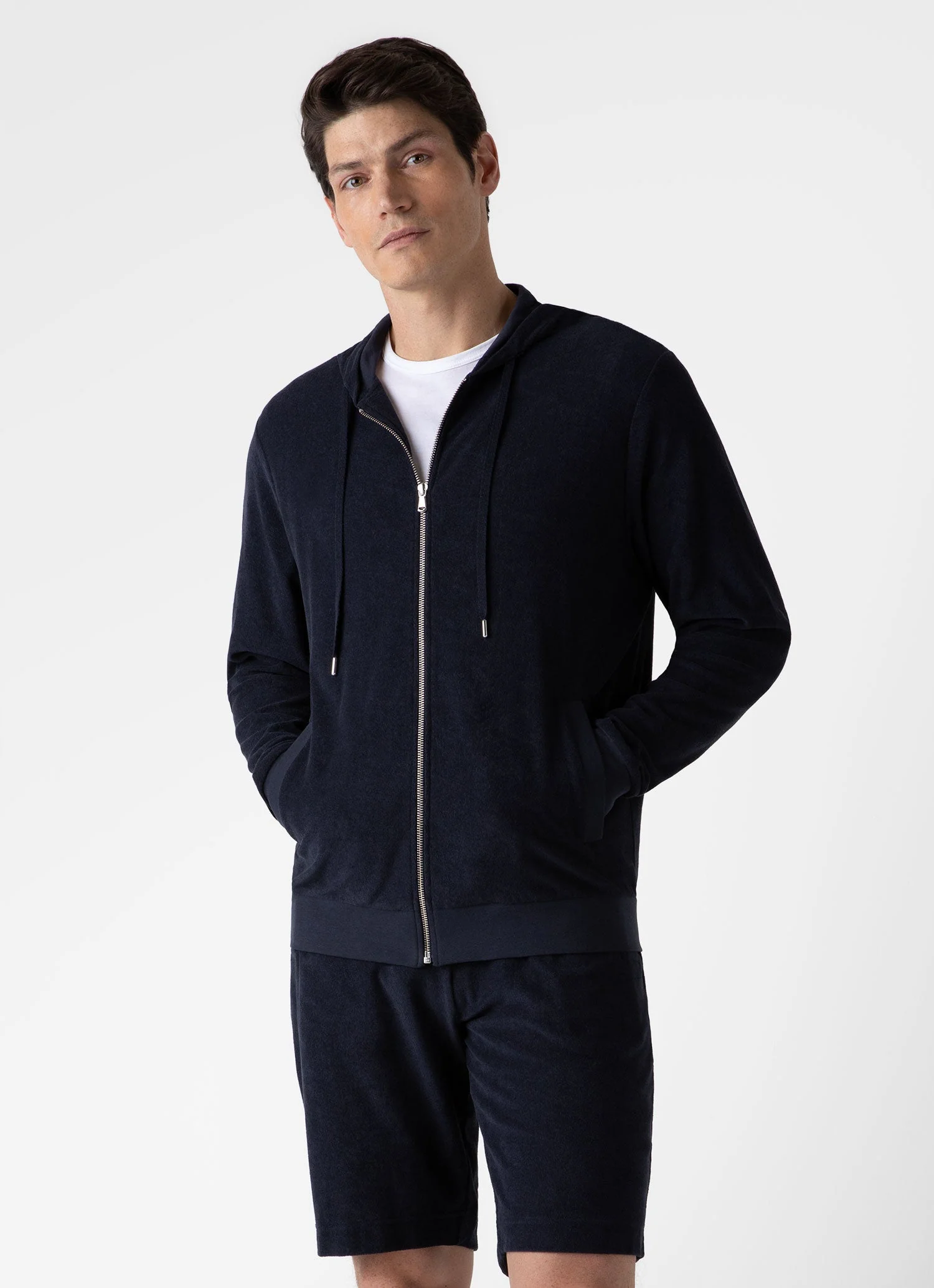 Men's Towelling Hoodie in Navy - Image 2