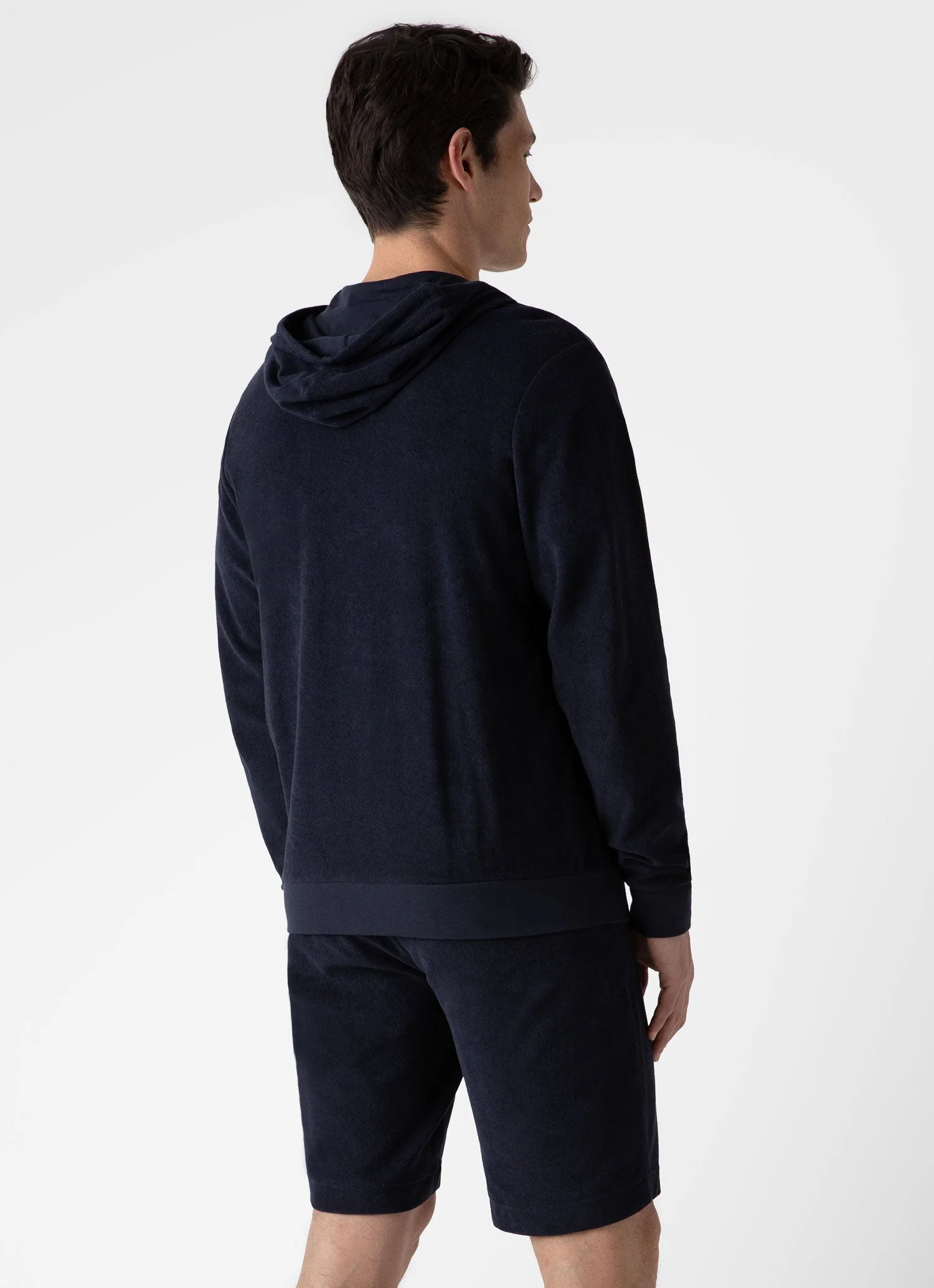 Men's Towelling Hoodie in Navy - Image 4
