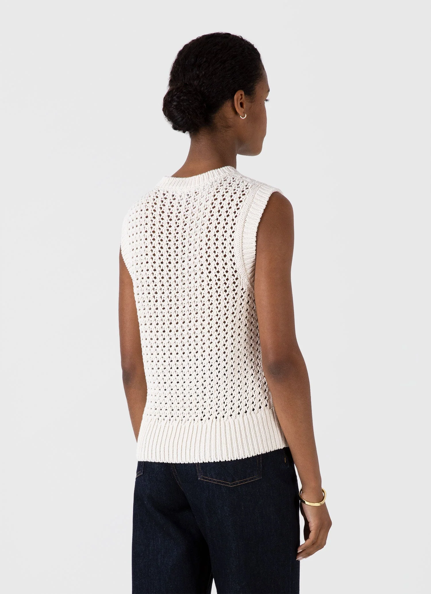 Women's Chunky Cotton Stitch Vest in Ecru - Image 3