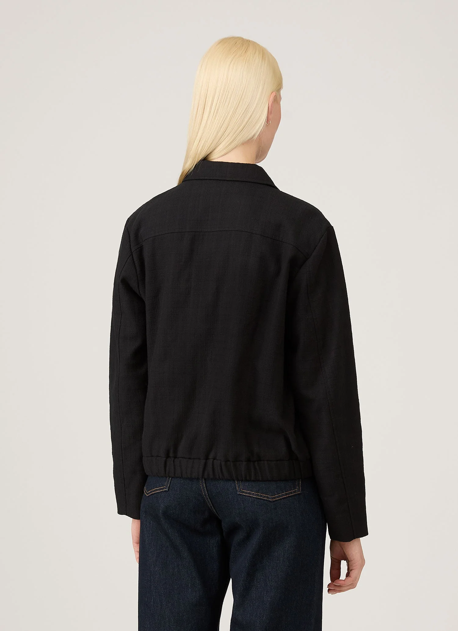 Women's Cotton Raffia Bomber Jacket in Black - Image 3
