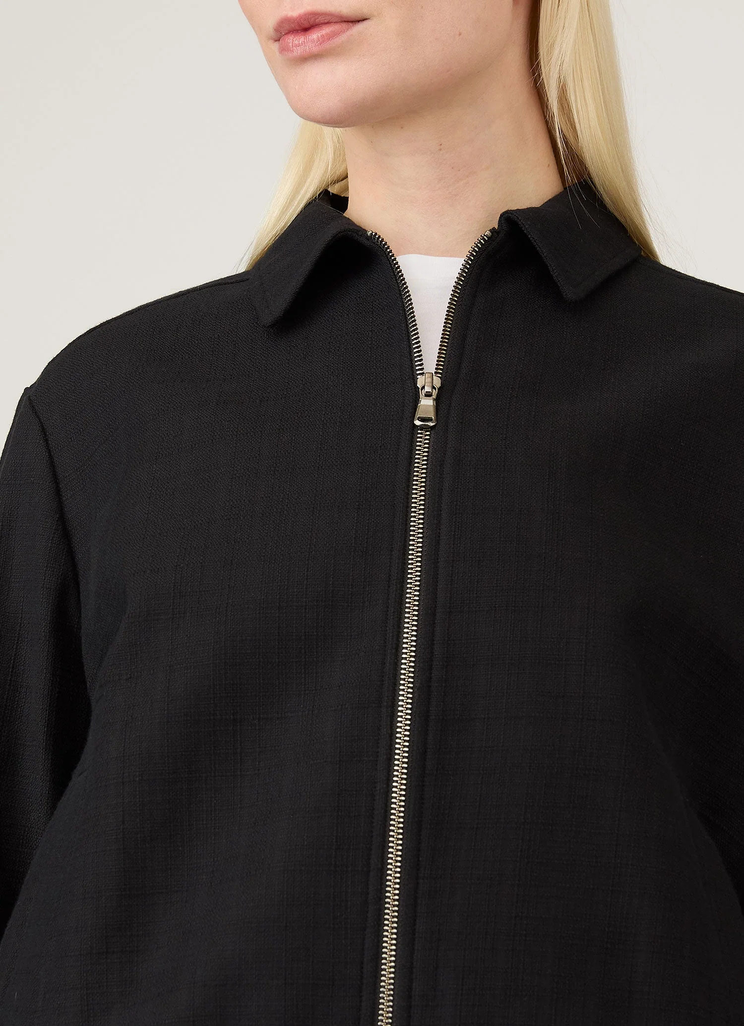 Women's Cotton Raffia Bomber Jacket in Black - Image 4