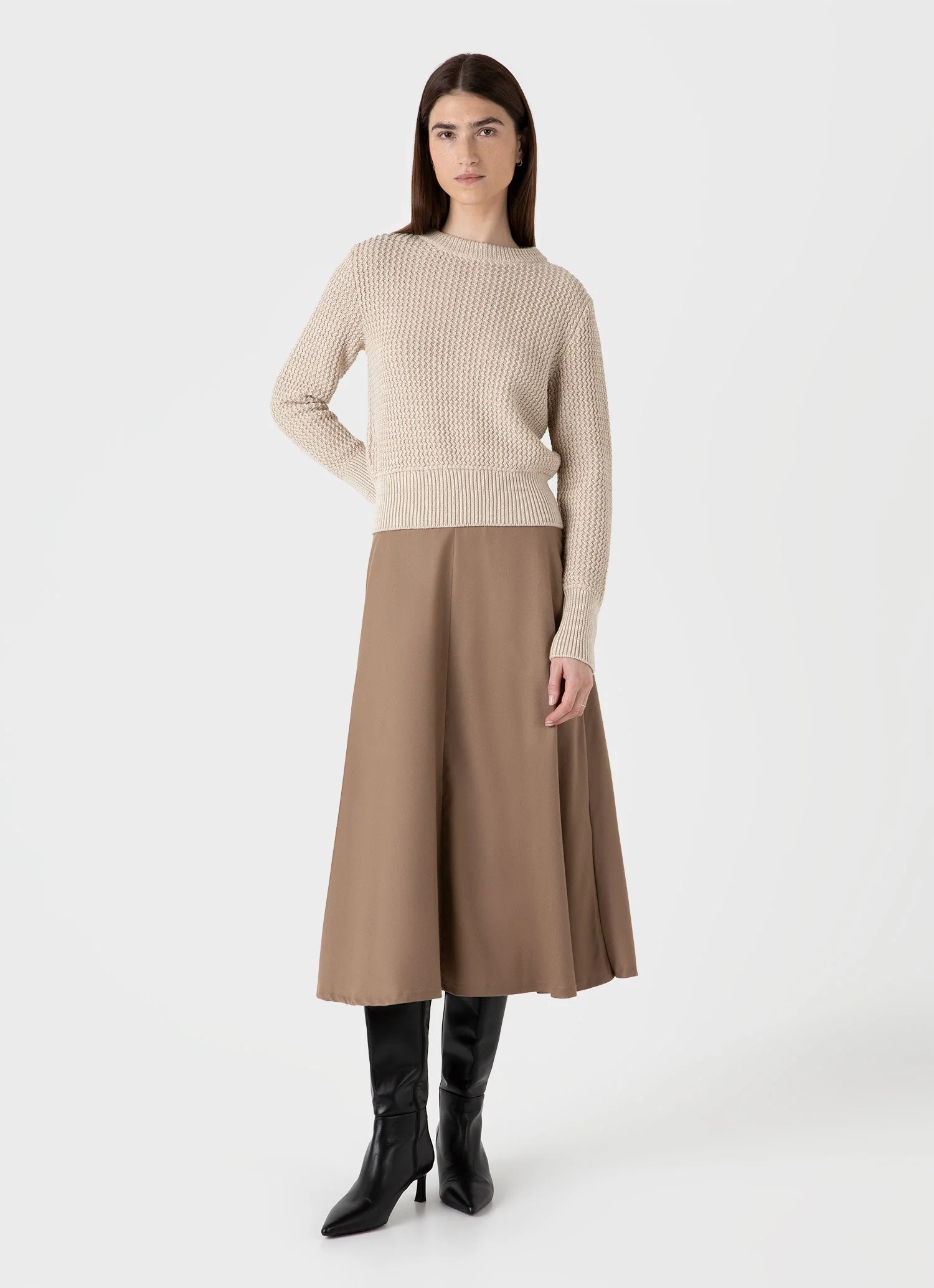 Women's Cotton Stitch Jumper in Ecru Twist - Image 2