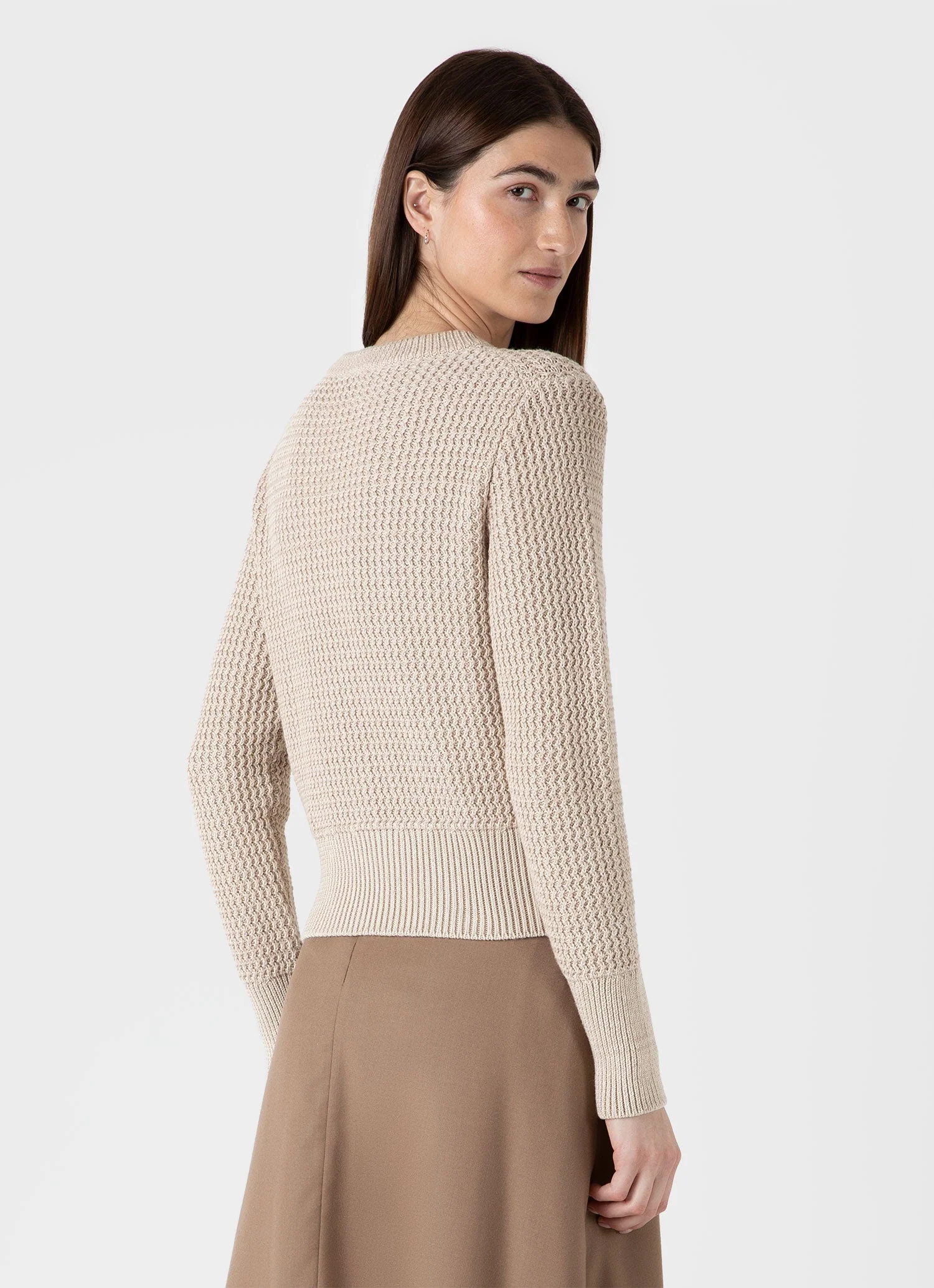Women's Cotton Stitch Jumper in Ecru Twist - Image 3