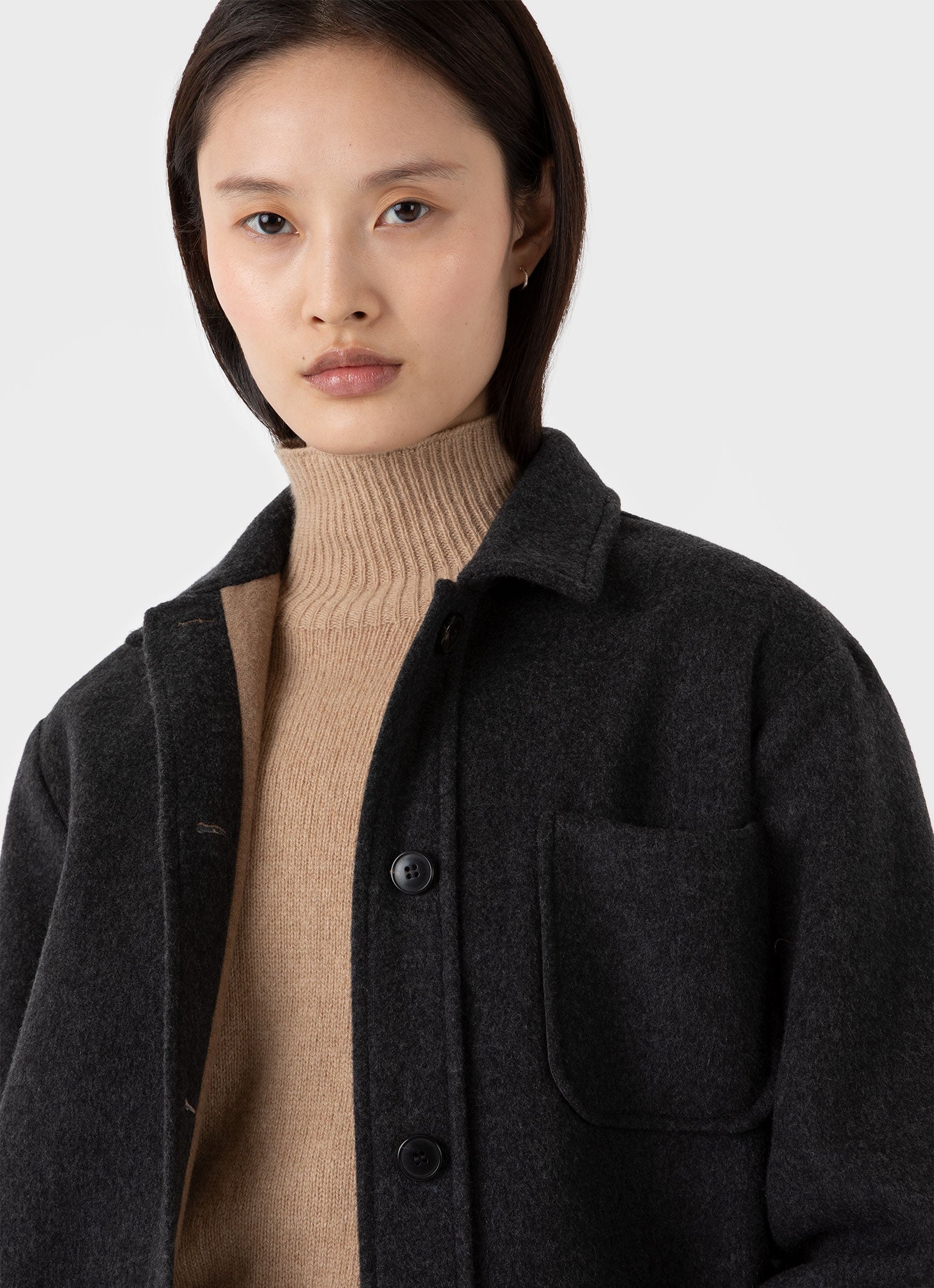 Women's Double Faced Twin Pocket Jacket in Charcoal Melange - Image 4