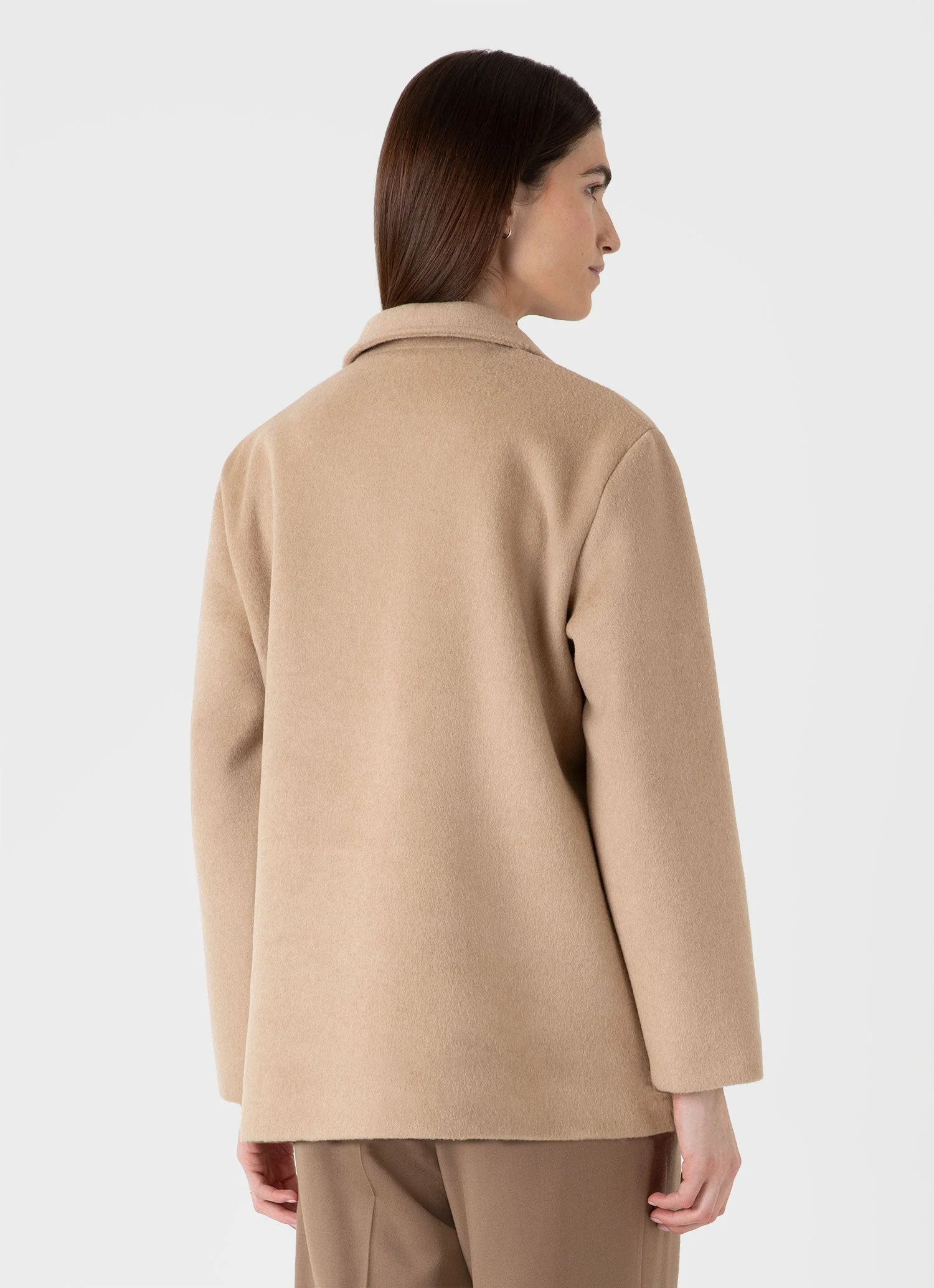 Women's Double Faced Twin Pocket Jacket in Light Camel - Image 3