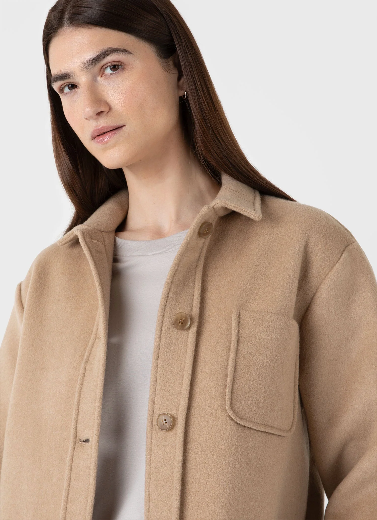 Women's Double Faced Twin Pocket Jacket in Light Camel - Image 4