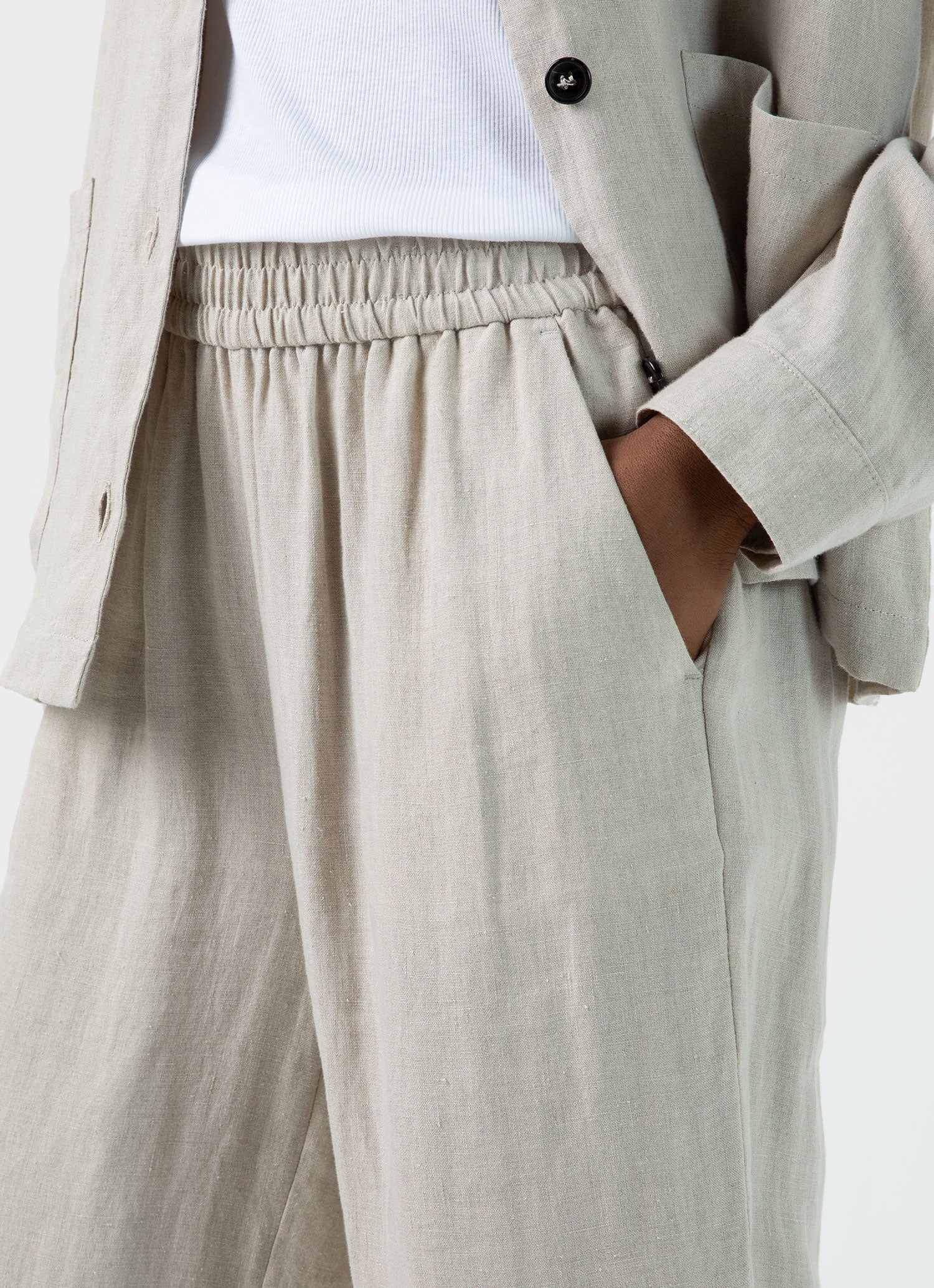 Women's Drawstring Wide Leg Trouser in Light Sand - Image 3