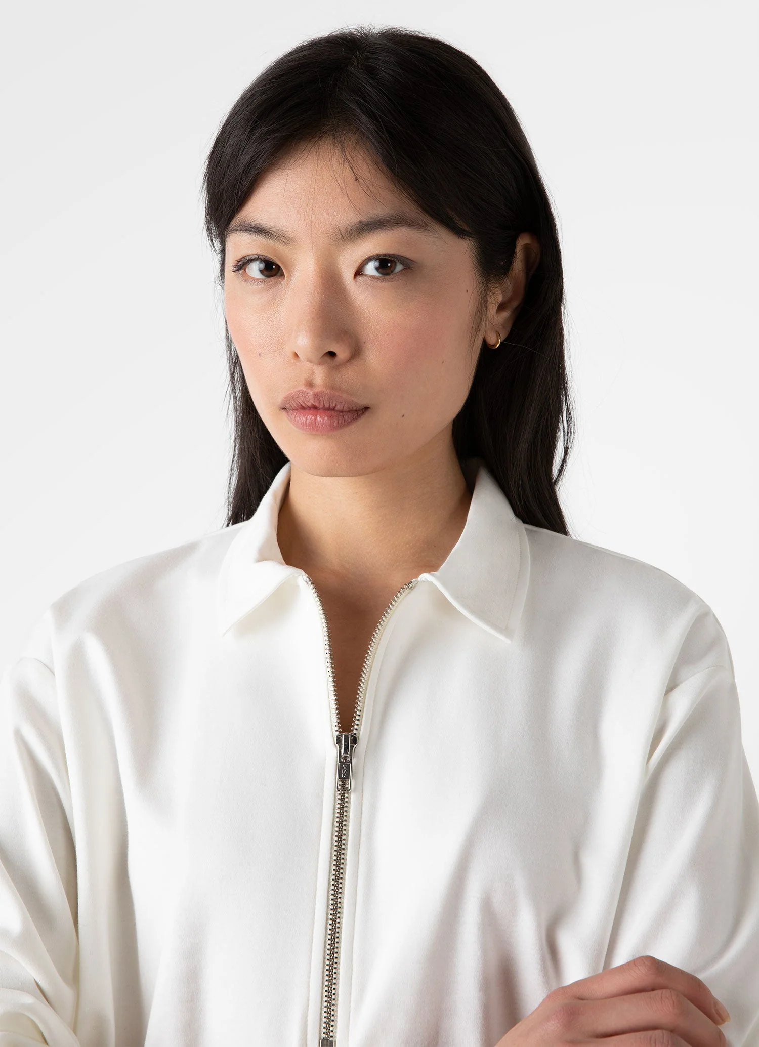 Women's Jersey Polo Top in Ecru - Image 3