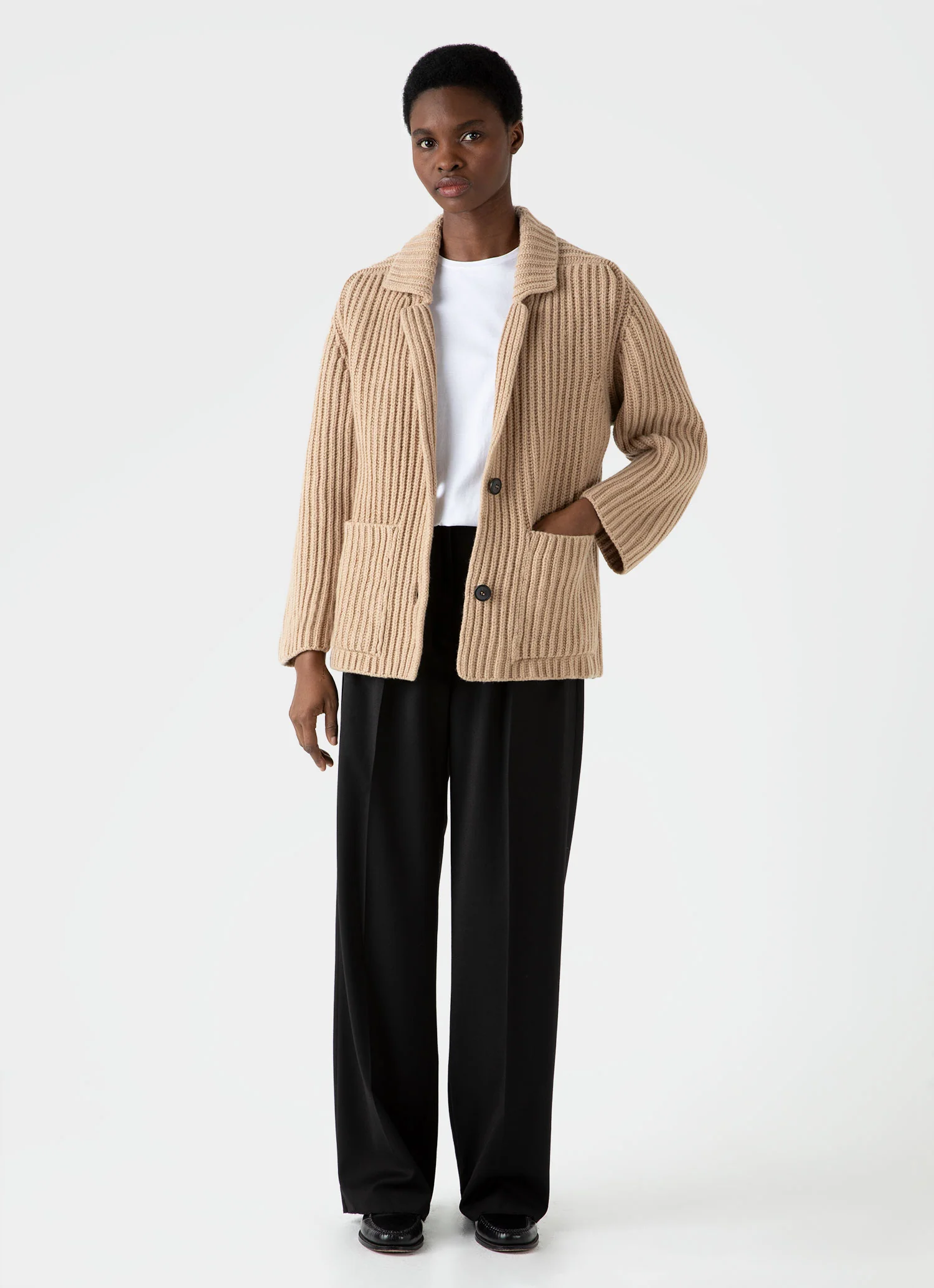 Women's Knitted Cardigan in Light Camel - Image 3