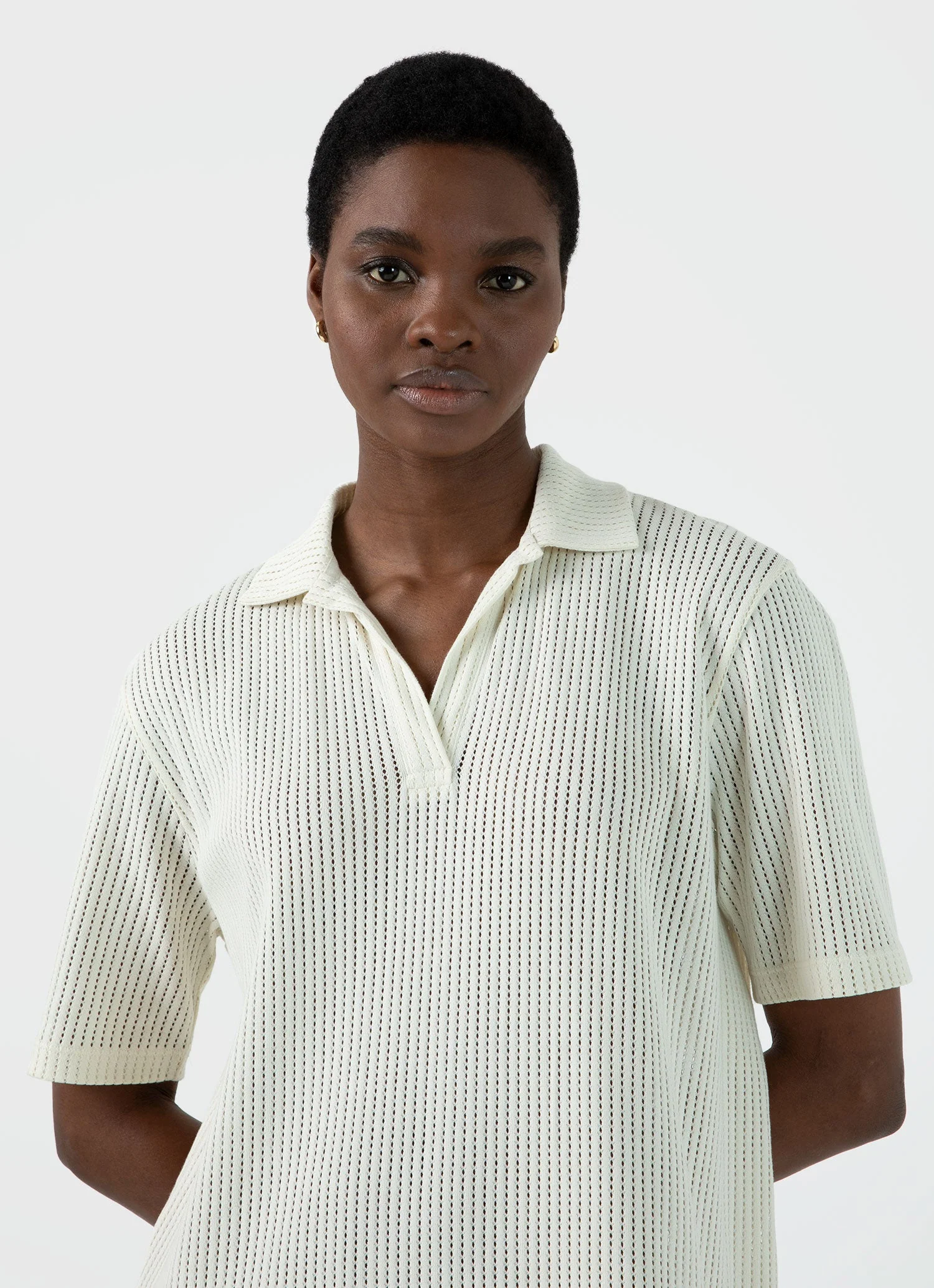Women's Lace Mesh Polo Dress in Ecru - Image 2