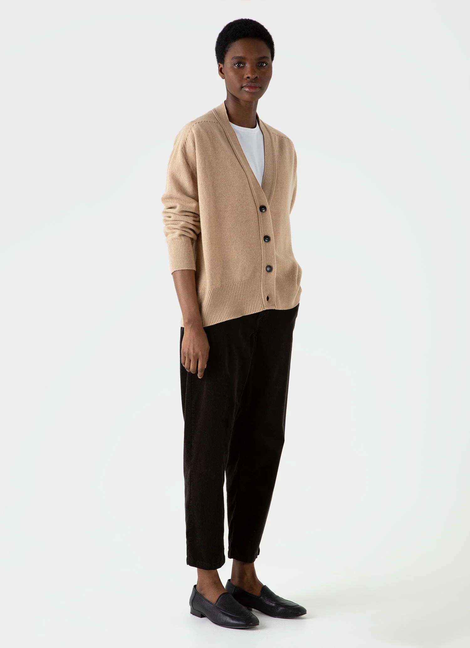 Women's Lambswool Cardigan in Light Camel - Image 3
