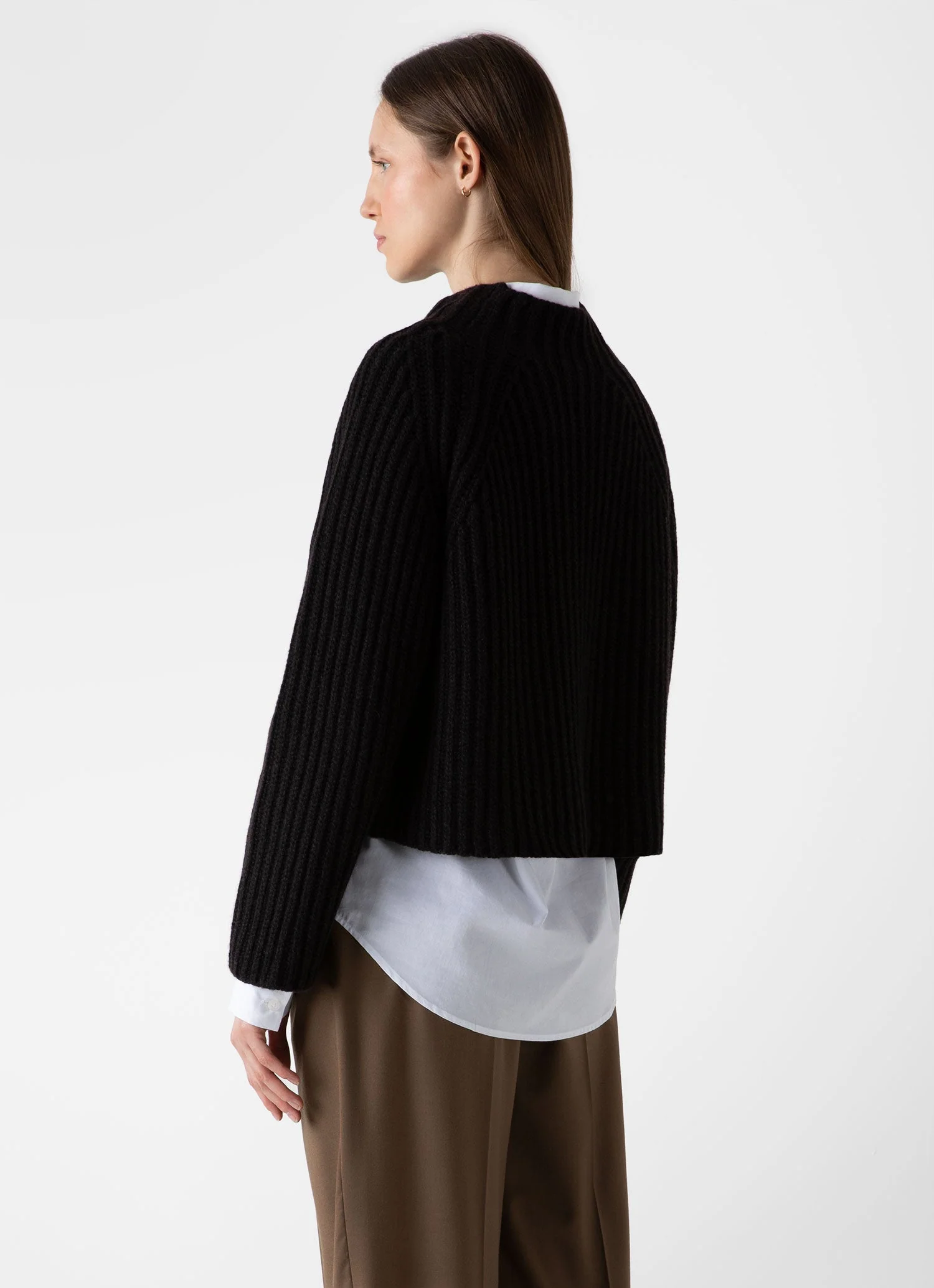 Women's Lambswool Chunky Funnel Neck Jumper in Coffee Twist - Image 4