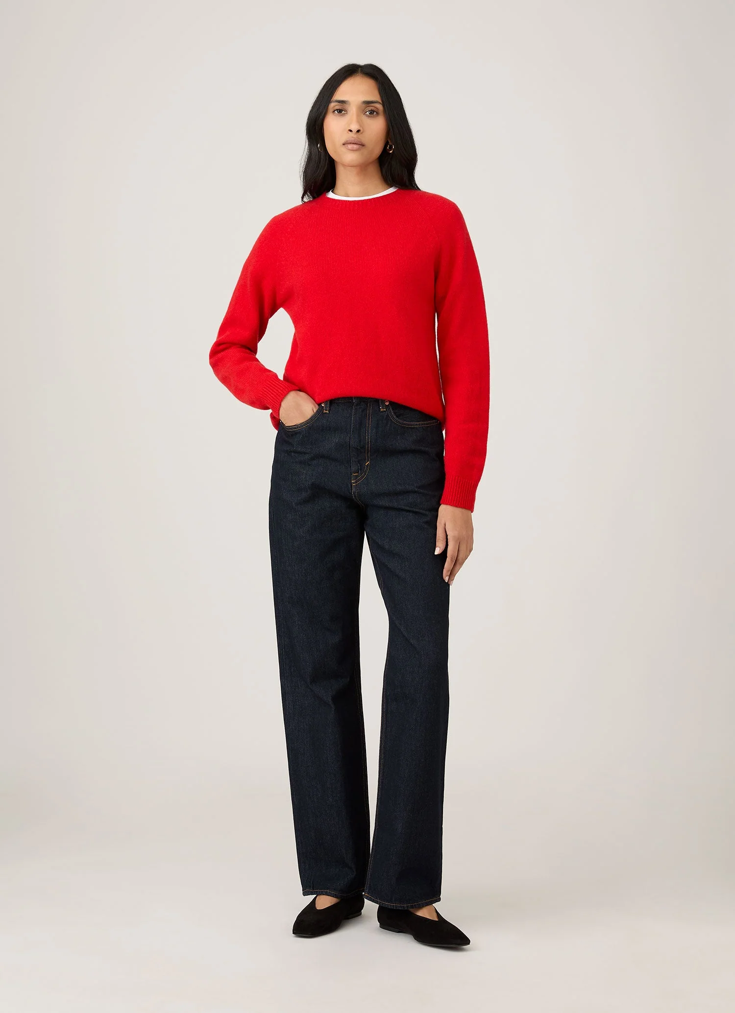 Women's Lambswool Crew Neck Jumper in Bright Red - Image 2