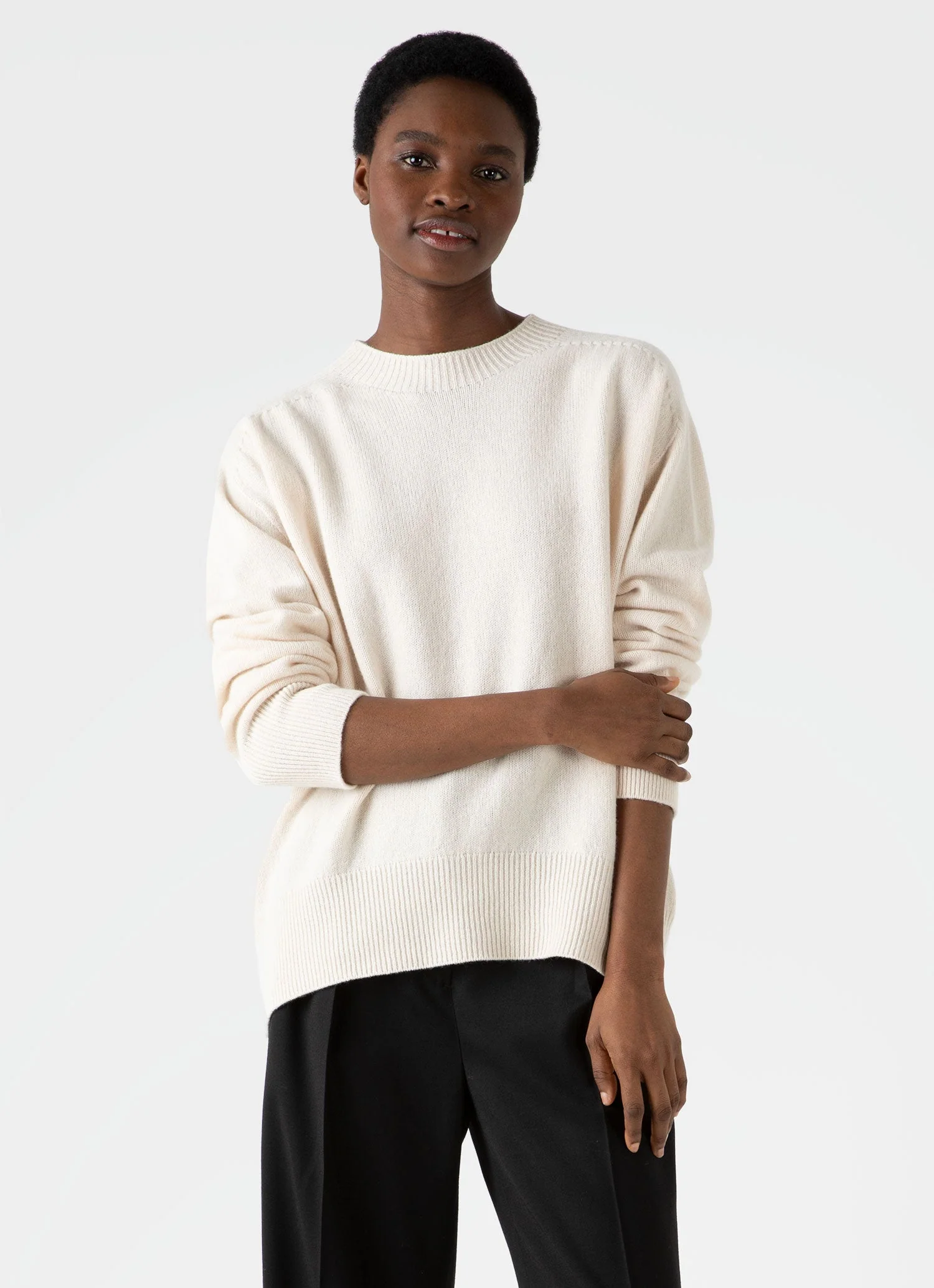 Women's Lambswool Crewneck Jumper in Ecru - Image 3