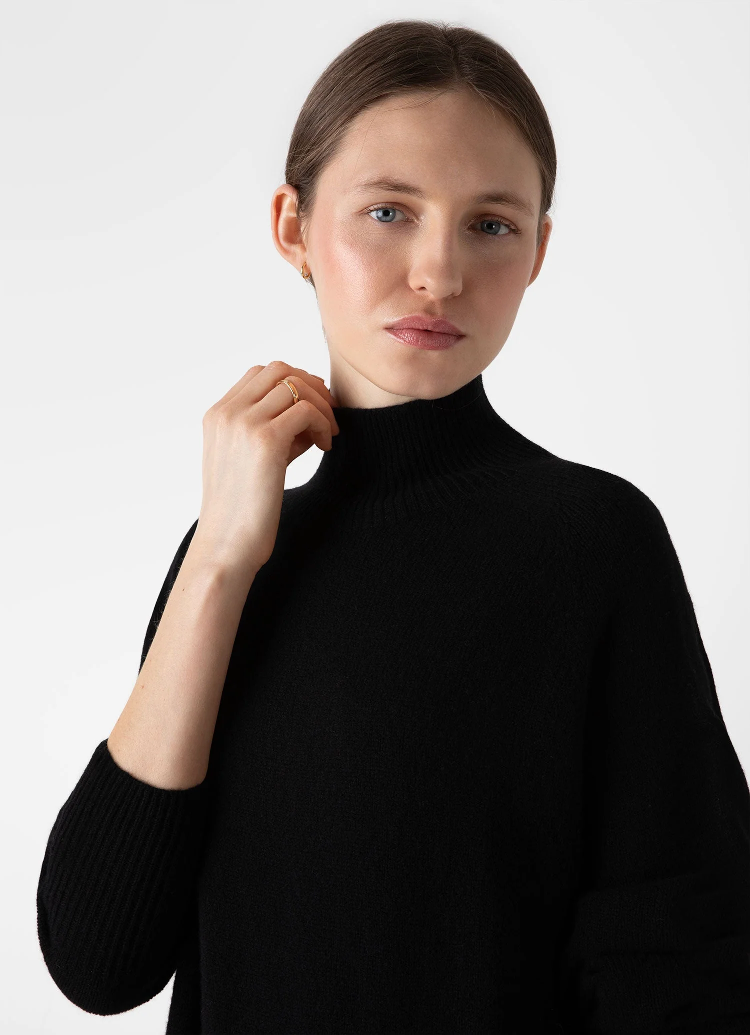 Women's Lambswool Funnel Neck Dress in Black - Image 3