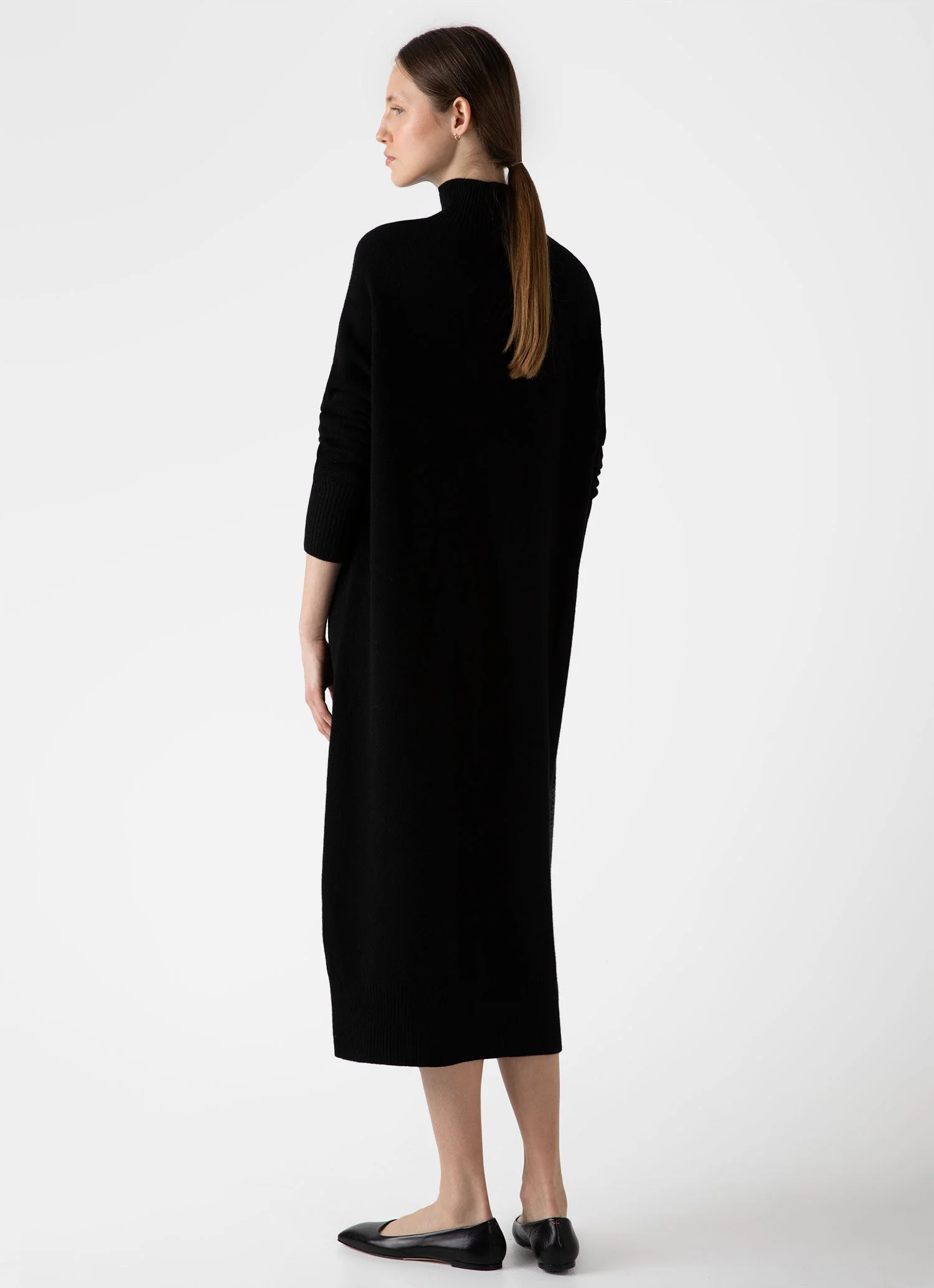 Women's Lambswool Funnel Neck Dress in Black - Image 4