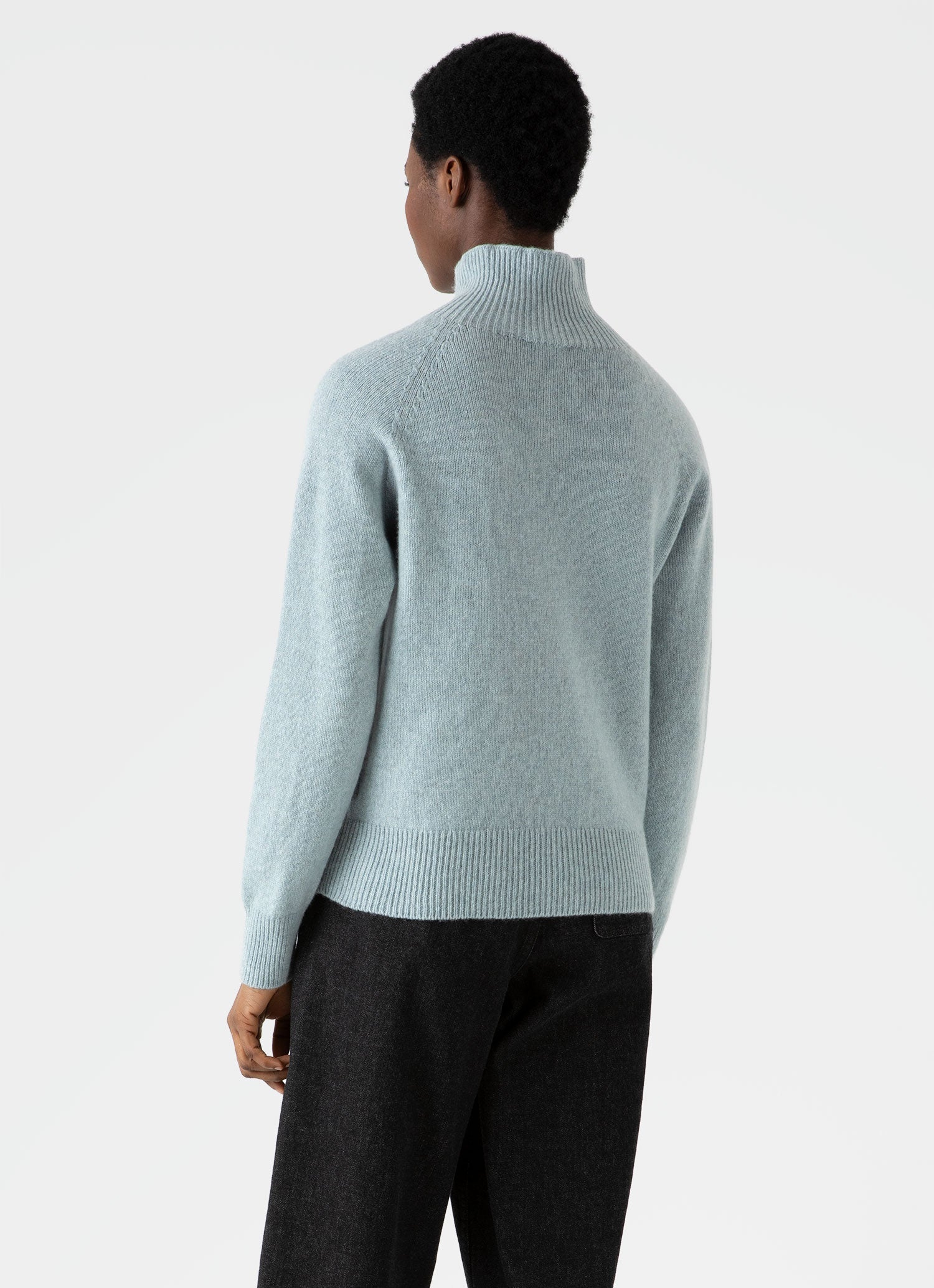 Women's Lambswool Funnel Neck Jumper in Blue Sage - Image 4