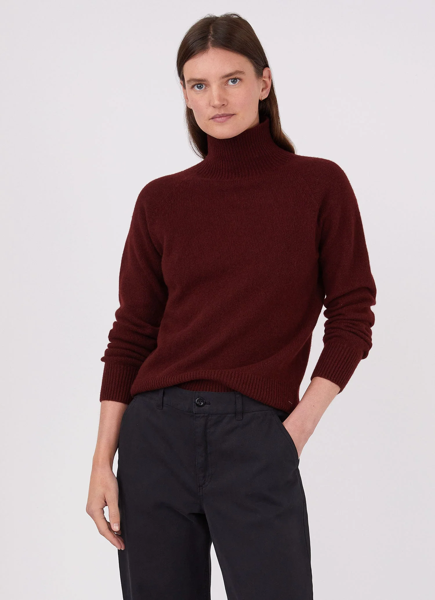 Women's Lambswool Funnel Neck Jumper in Port - Image 2