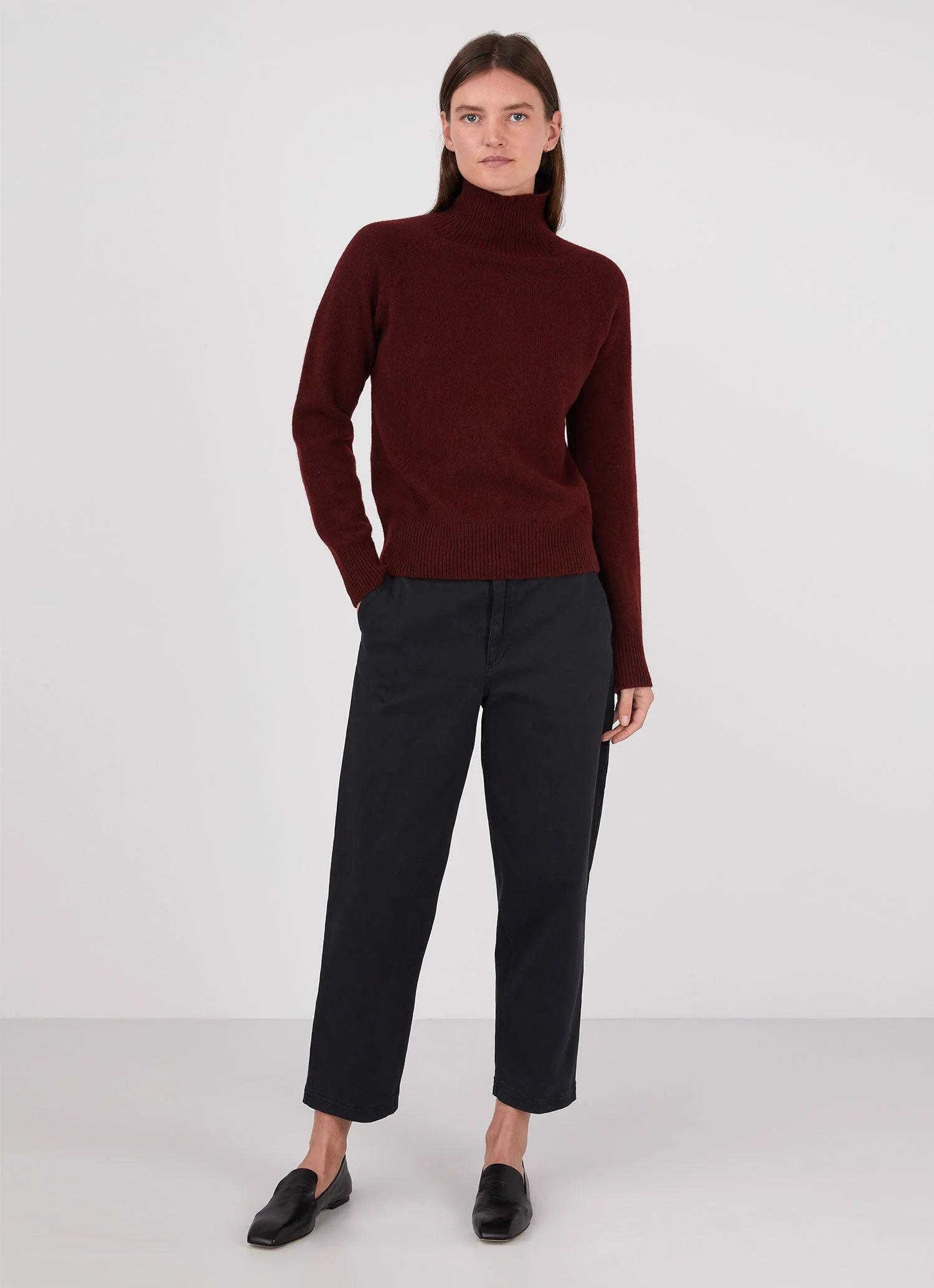 Women's Lambswool Funnel Neck Jumper in Port - Image 3