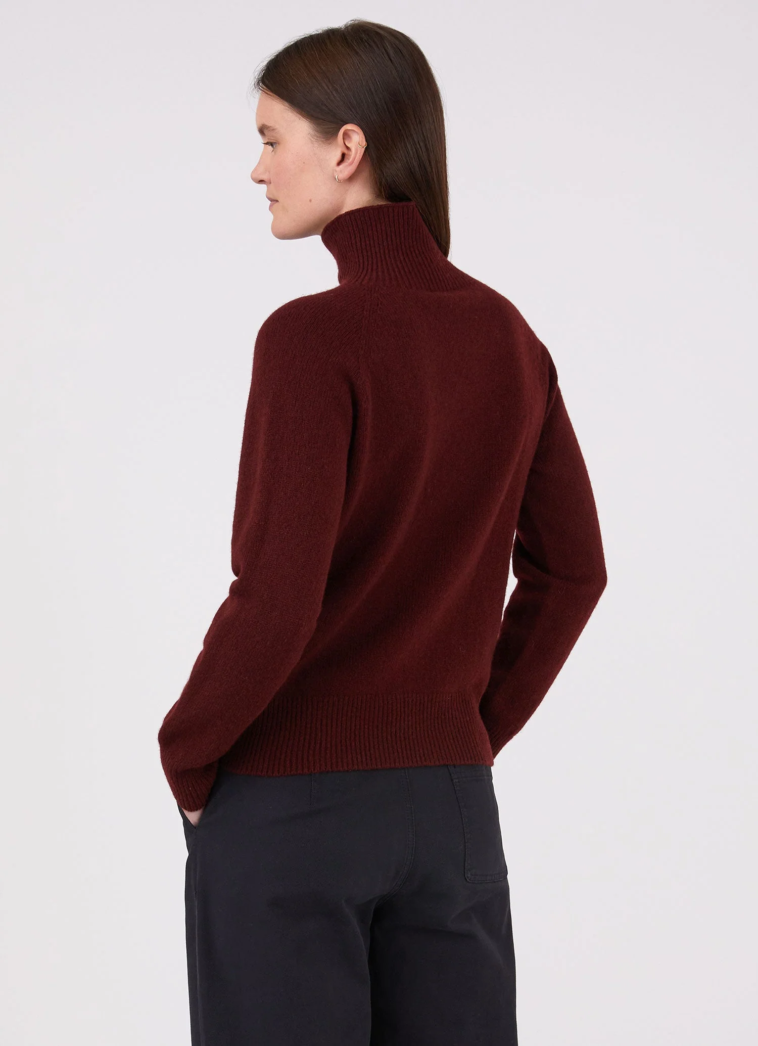 Women's Lambswool Funnel Neck Jumper in Port - Image 4