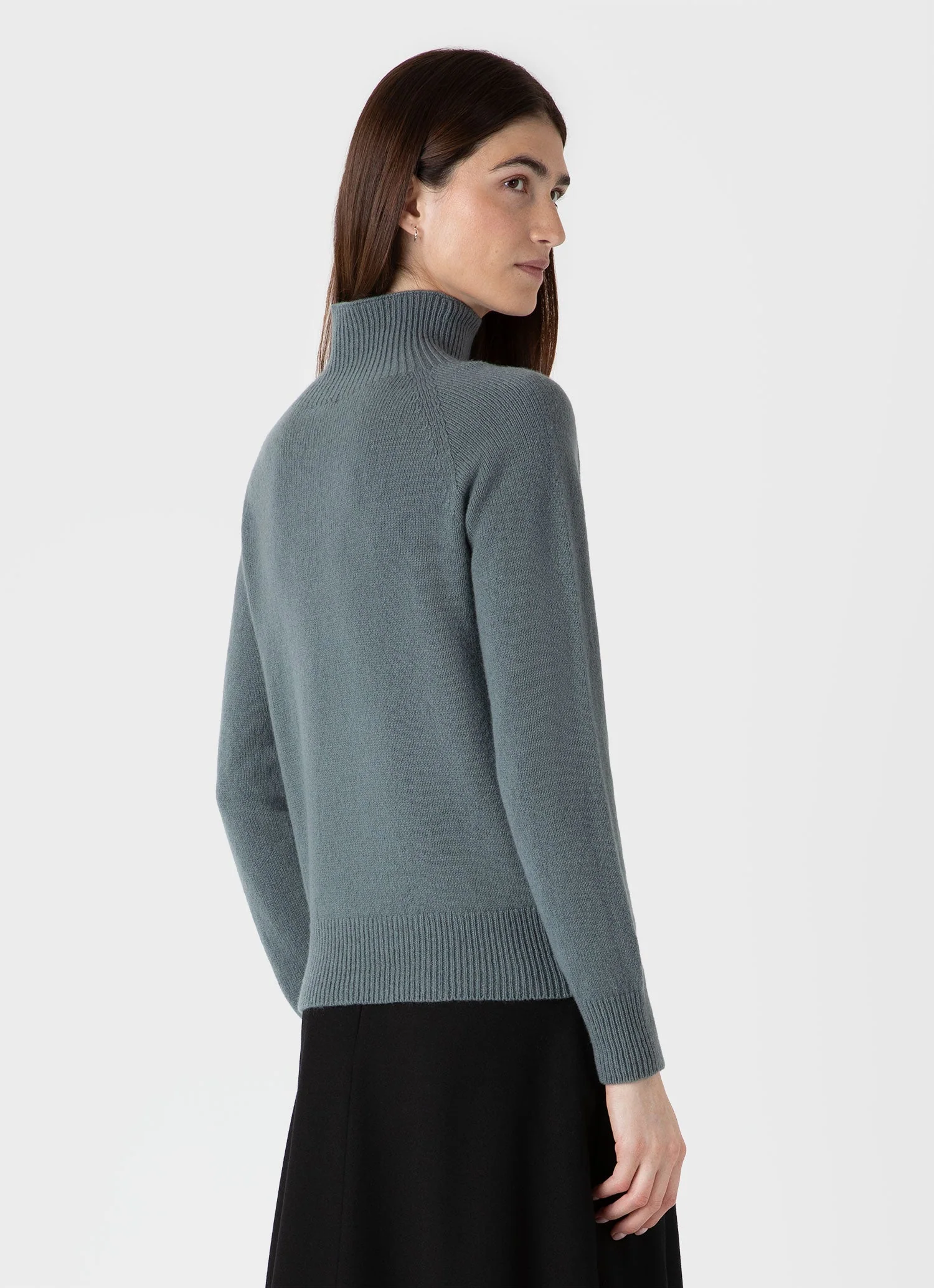 Women's Lambswool Funnel Neck Jumper in Smoke Green - Image 3