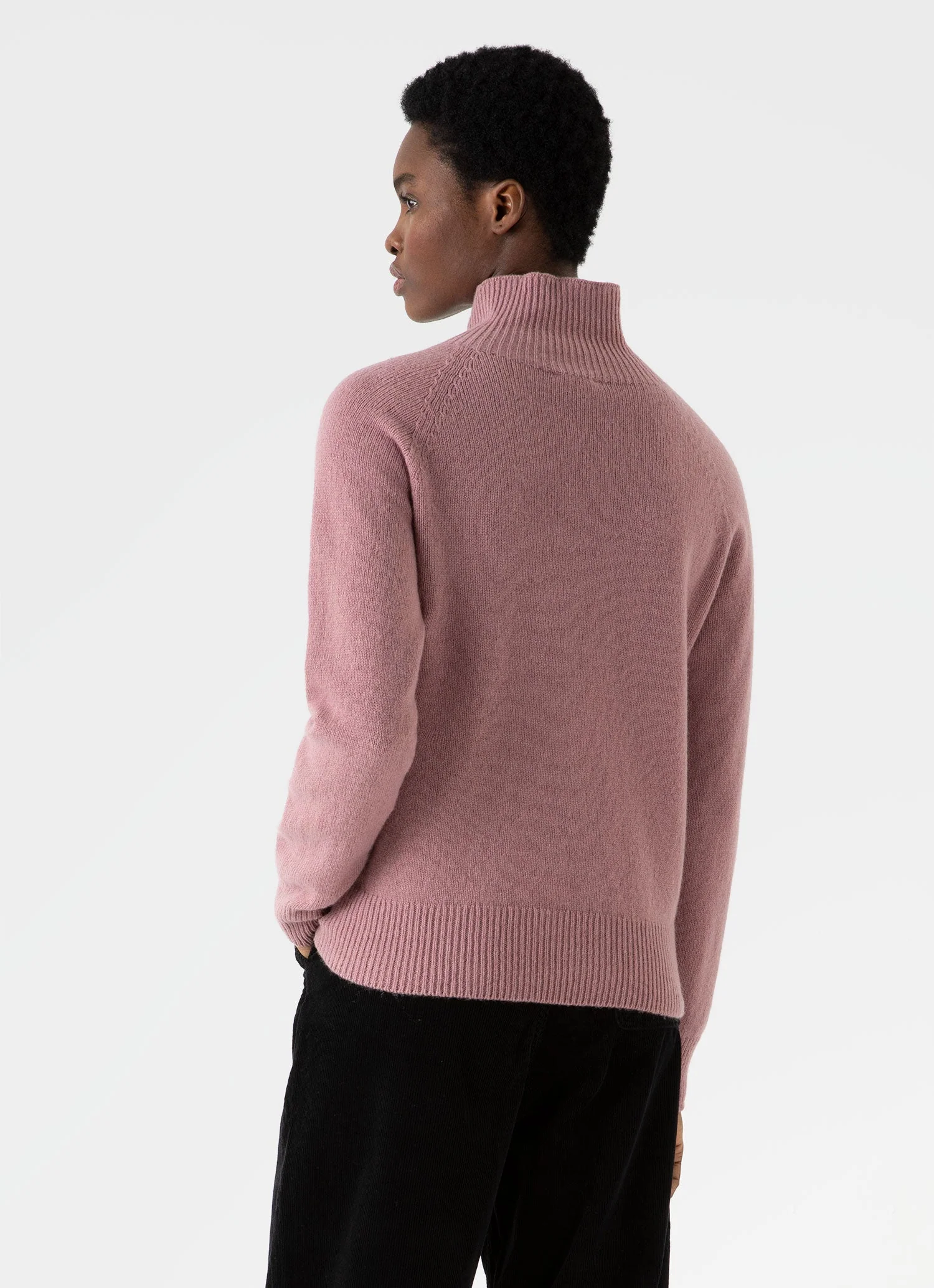 Women's Lambswool Funnel Neck Jumper in Vintage Pink - Image 4