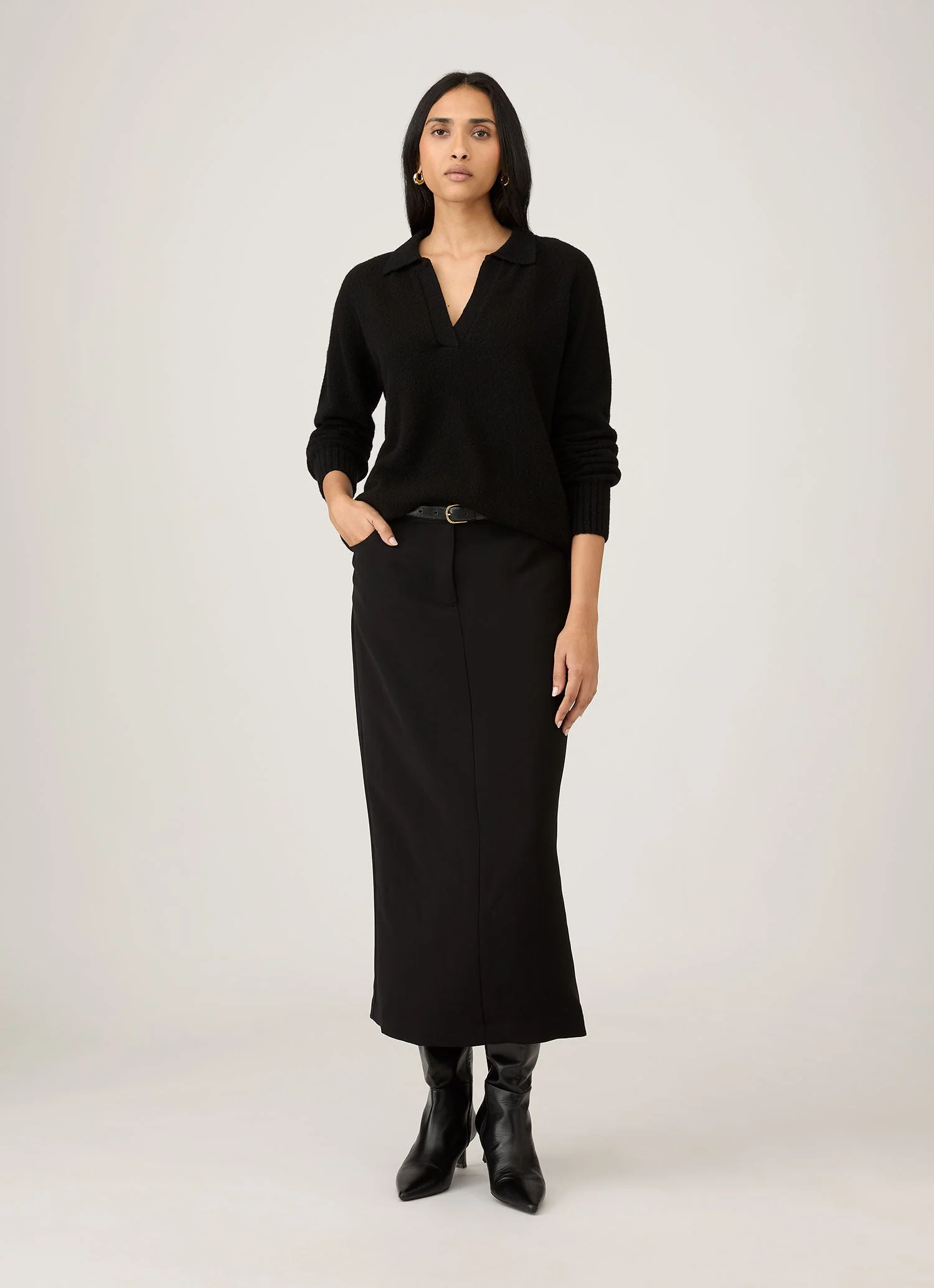 Women's Lambswool Polo Neck Jumper in Black - Image 2