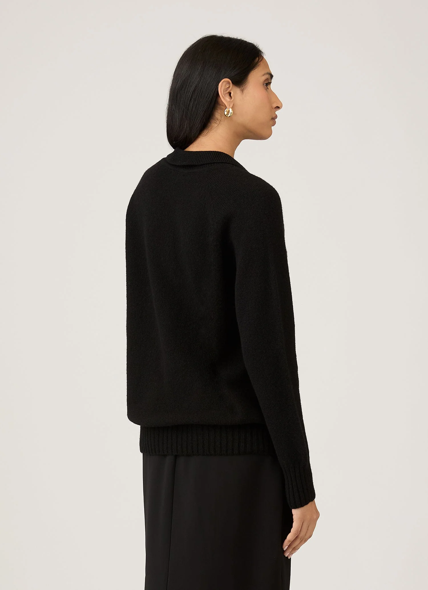 Women's Lambswool Polo Neck Jumper in Black - Image 3
