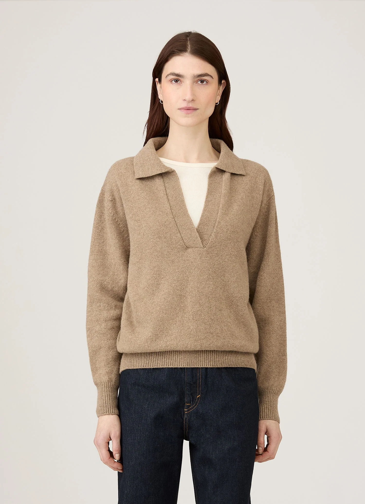 Women's Lambswool Polo Neck Jumper in Mink