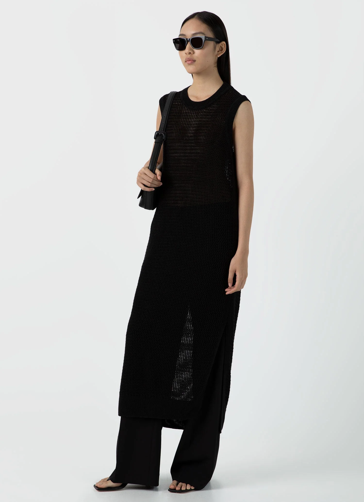 Women's Linen Mesh Dress in Black - Image 2