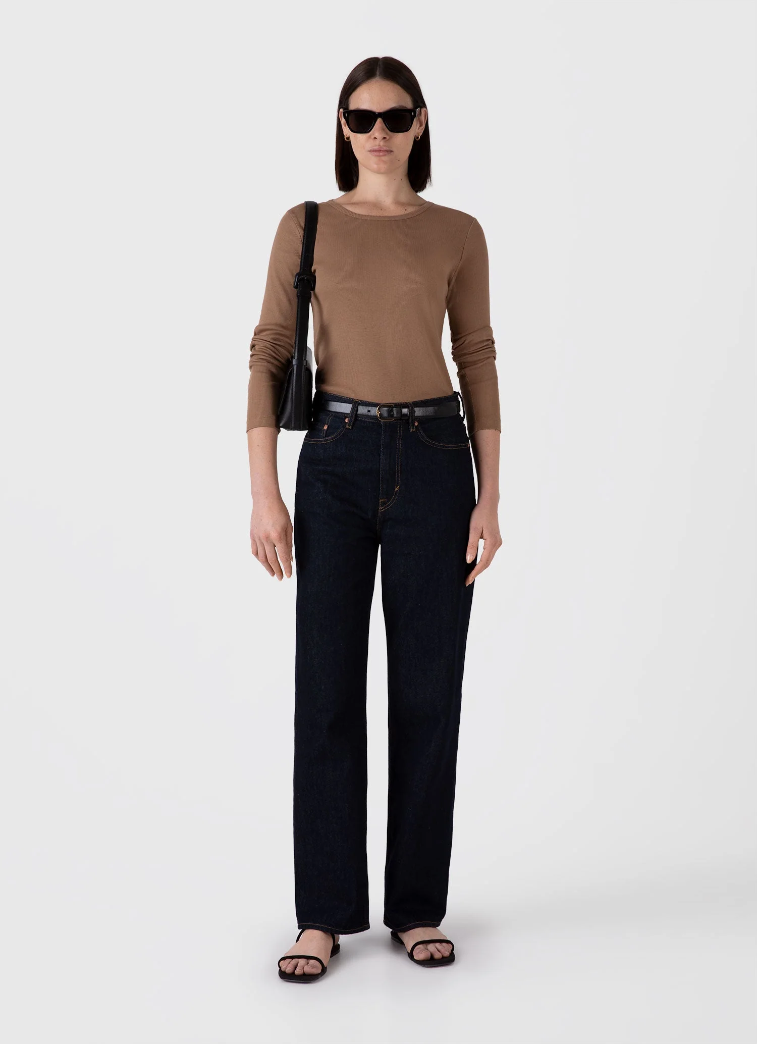 Women's Long Sleeve Ribbed T-shirt in Almond - Image 2