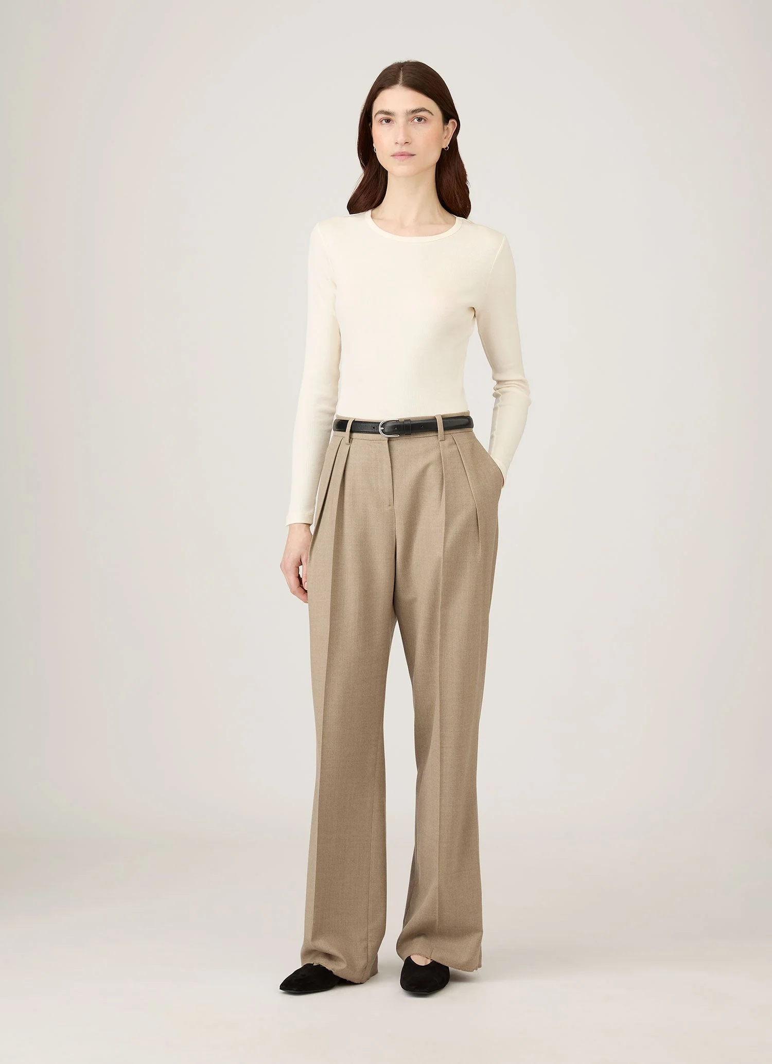 Women's Long Sleeve Ribbed T-shirt in Ecru - Image 2