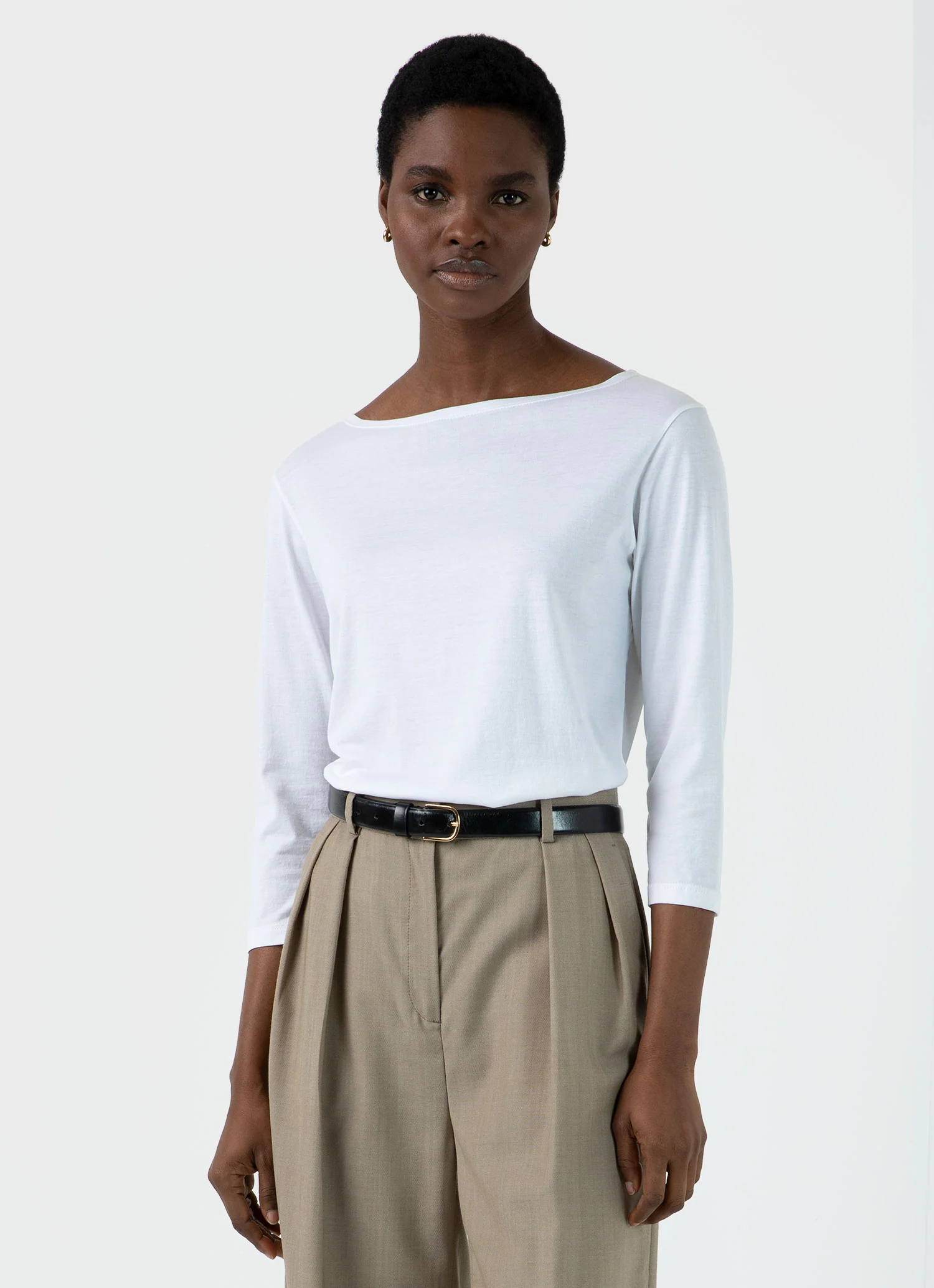 Women's Boat Neck T-shirt in White - Image 3