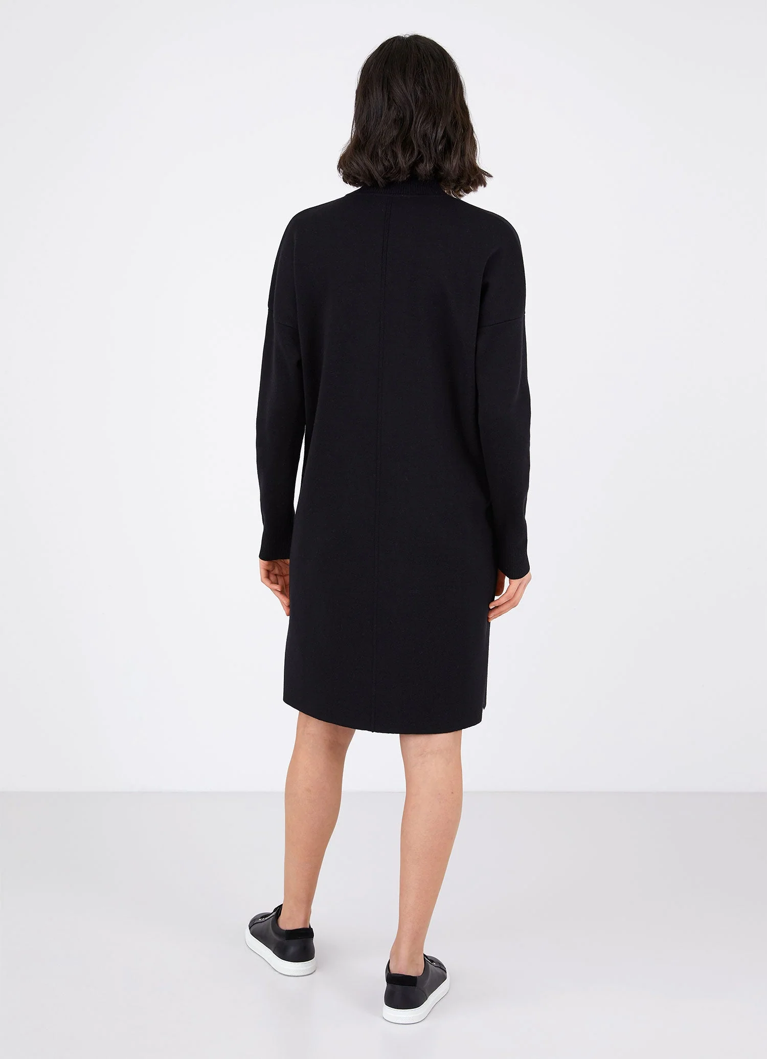 Women's Merino Funnel Neck Dress in Black - Image 2