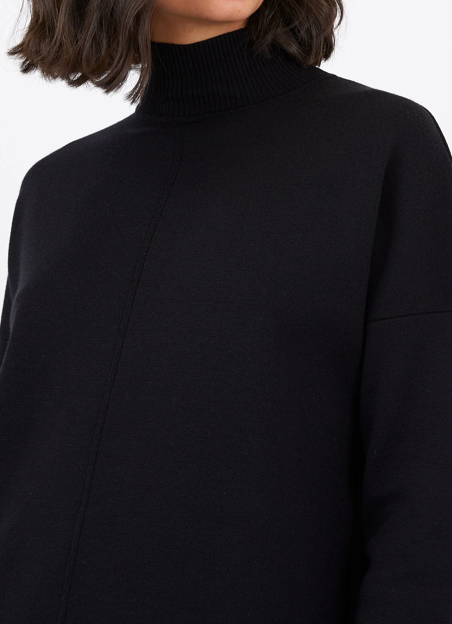 Women's Merino Funnel Neck Dress in Black - Image 4