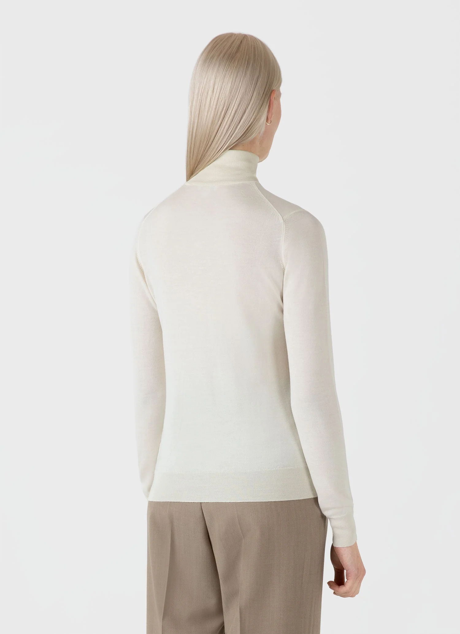 Women's Merino Silk Roll Neck Jumper in Ecru - Image 3