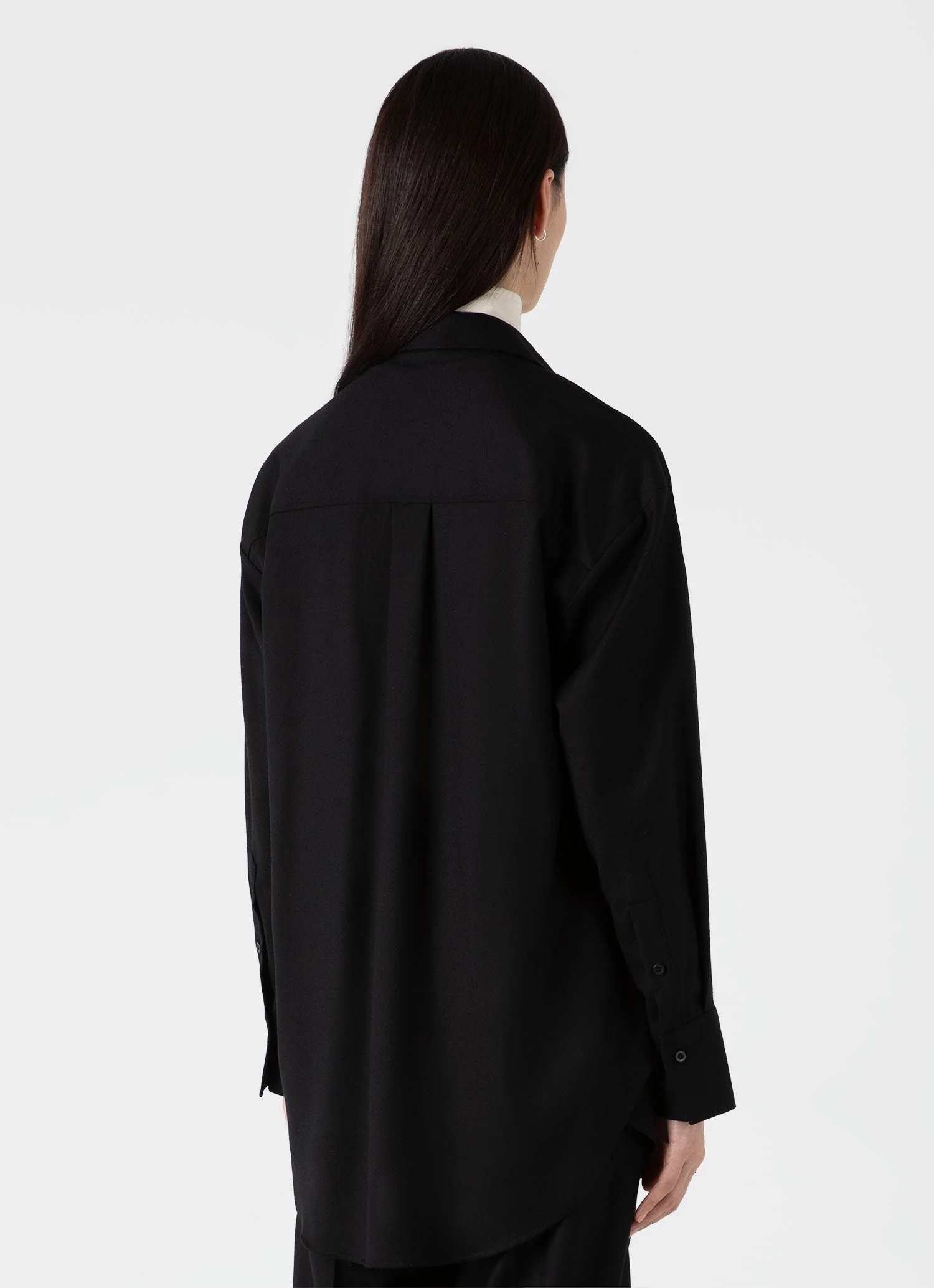 Women's Oversized Wool Flannel Shirt in Black - Image 3