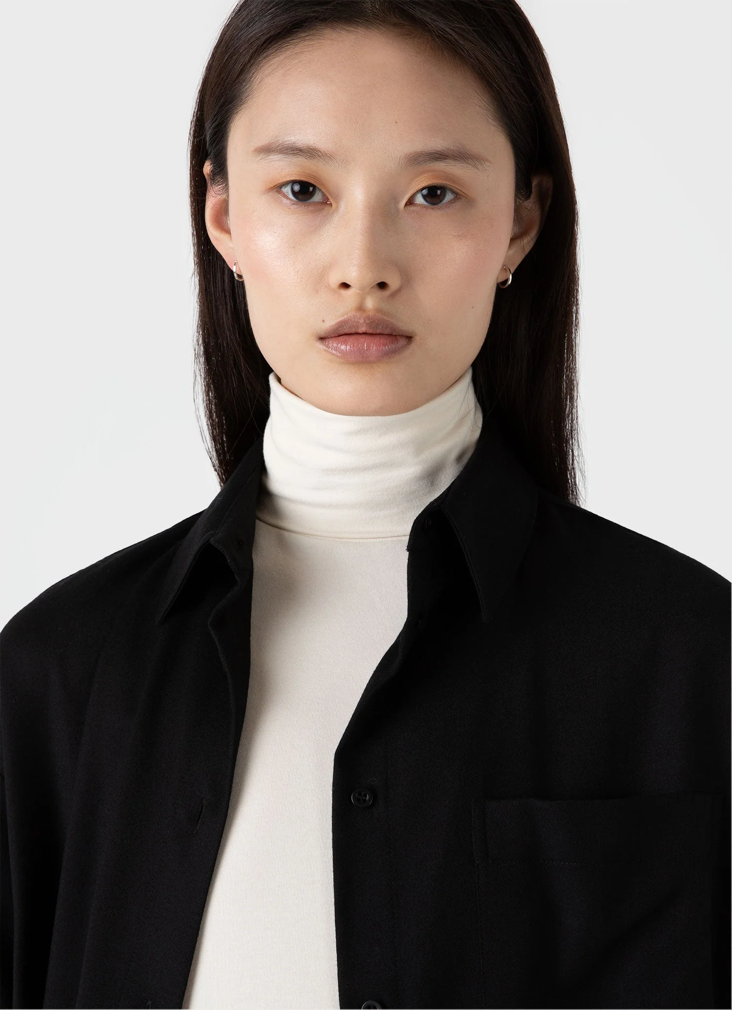 Women's Oversized Wool Flannel Shirt in Black - Image 4