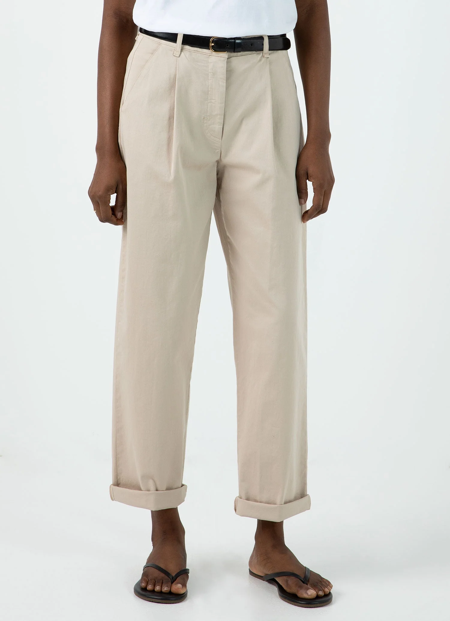 Women's Pleated Chino in Light Stone - Image 2