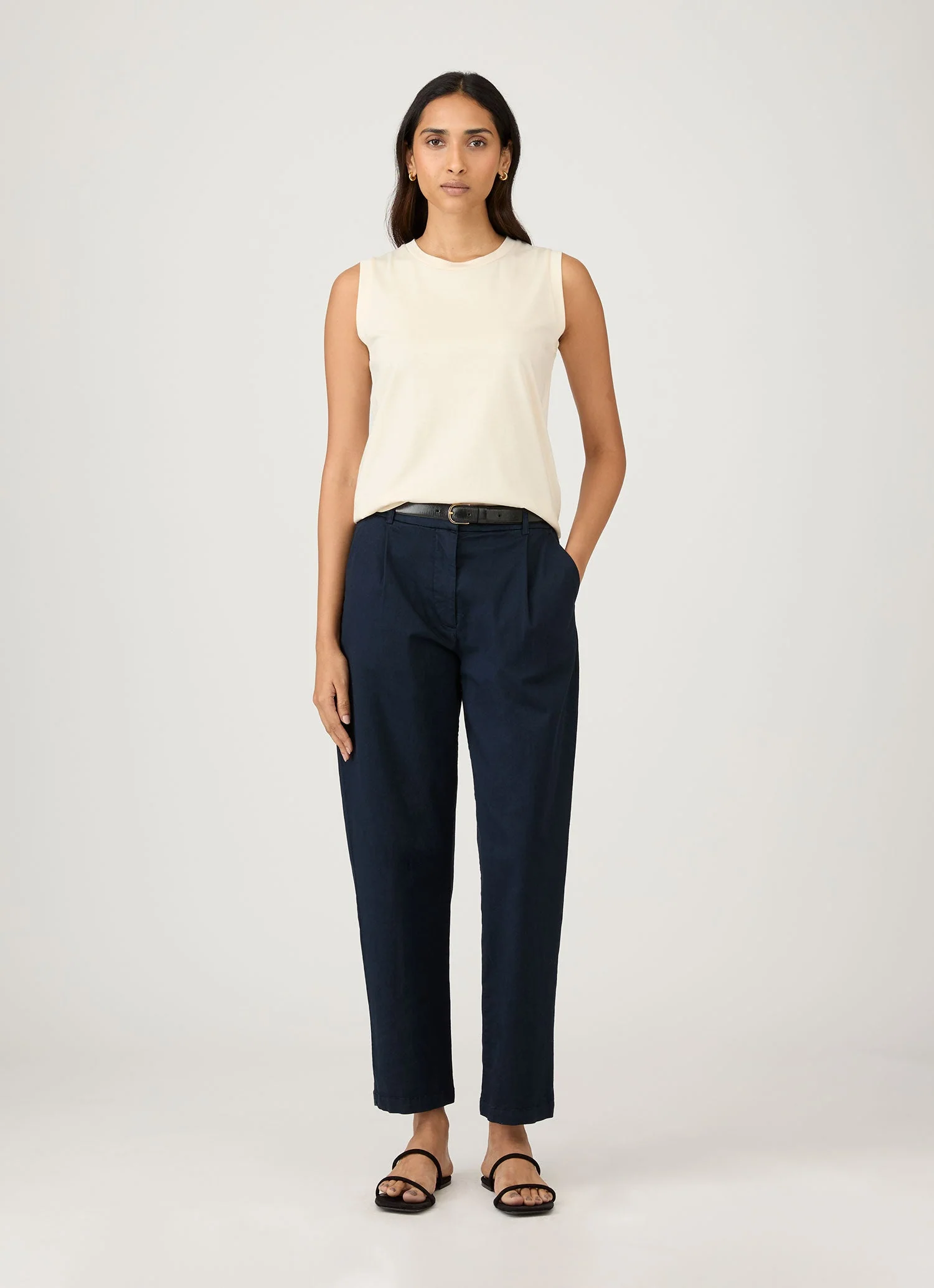 Women's Pleated Chino in Midnight Navy - Image 2