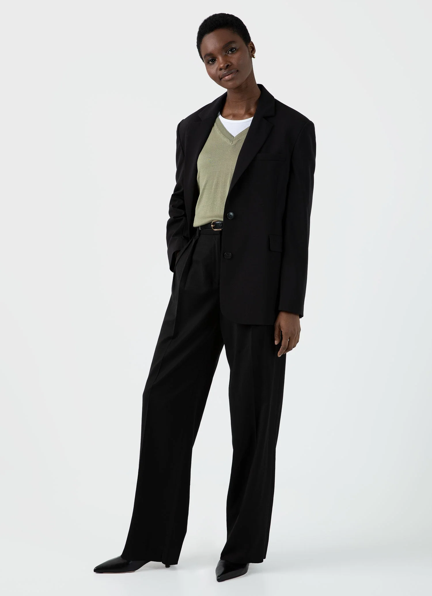 Women's Relaxed Mulberry Silk V-neck Jumper in Pale Khaki - Image 3