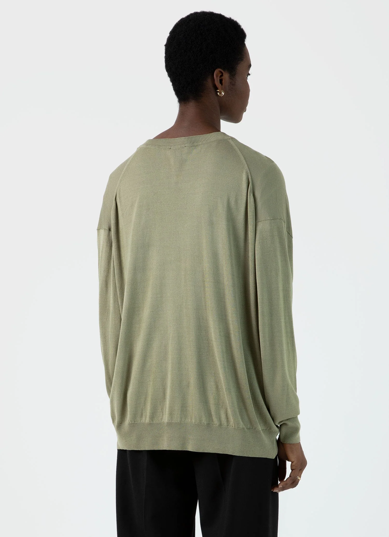 Women's Relaxed Mulberry Silk V-neck Jumper in Pale Khaki - Image 4