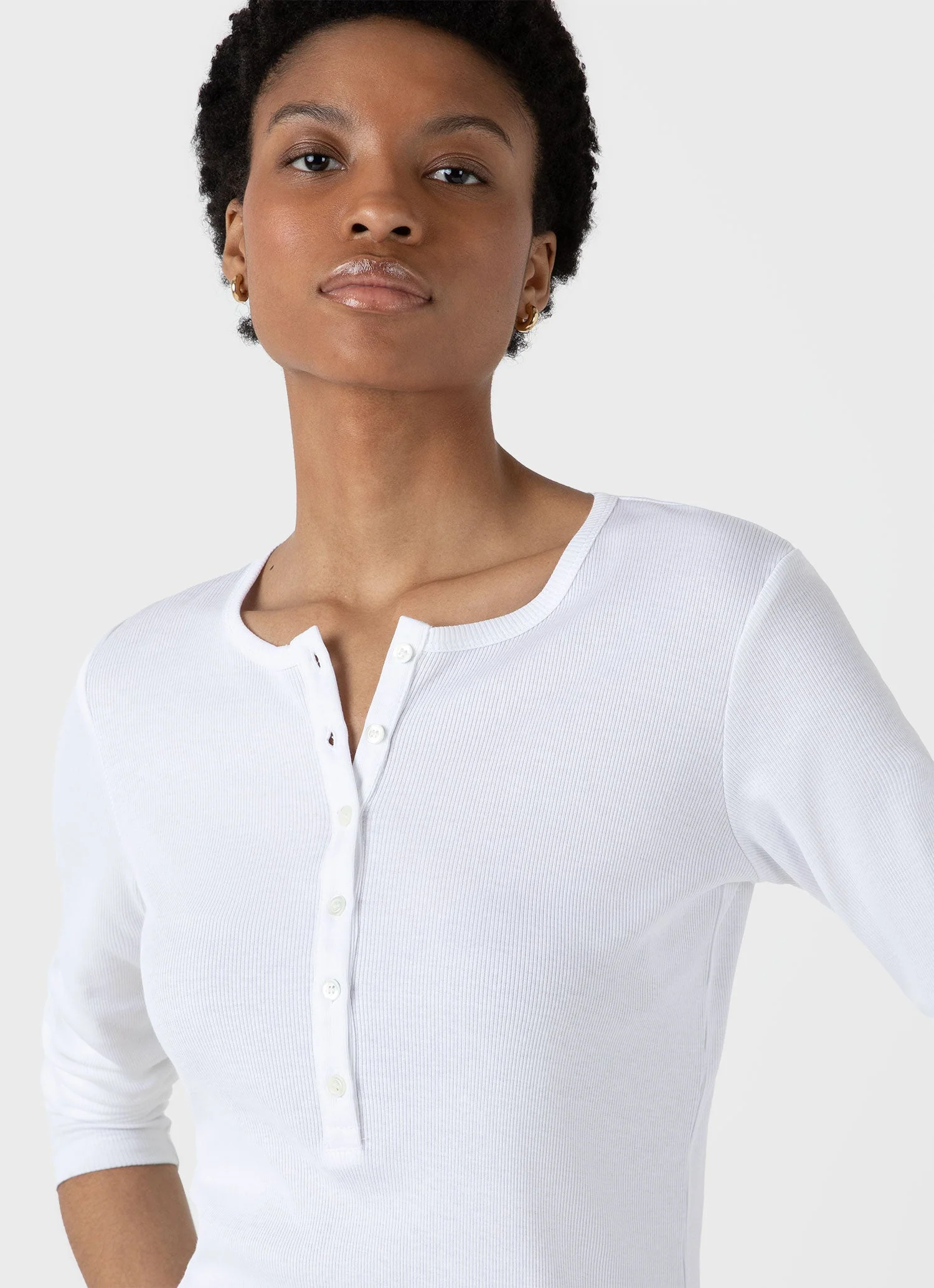 Women's Rib Henley in White - Image 4