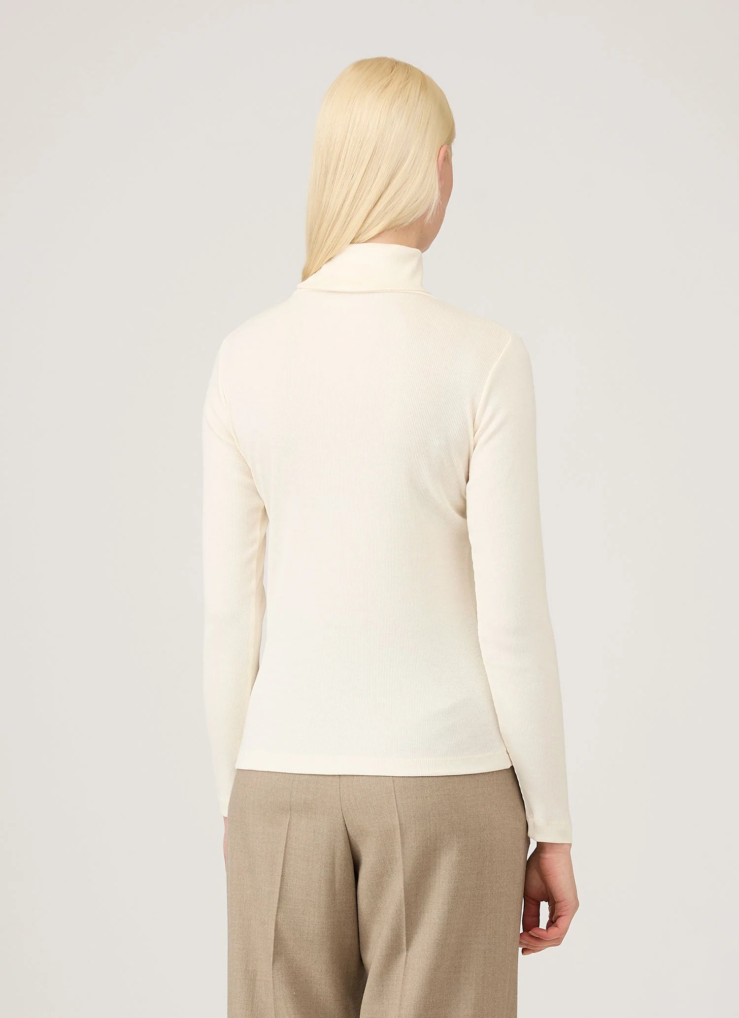 Women's Ribbbed Roll Neck in Ecru - Image 3